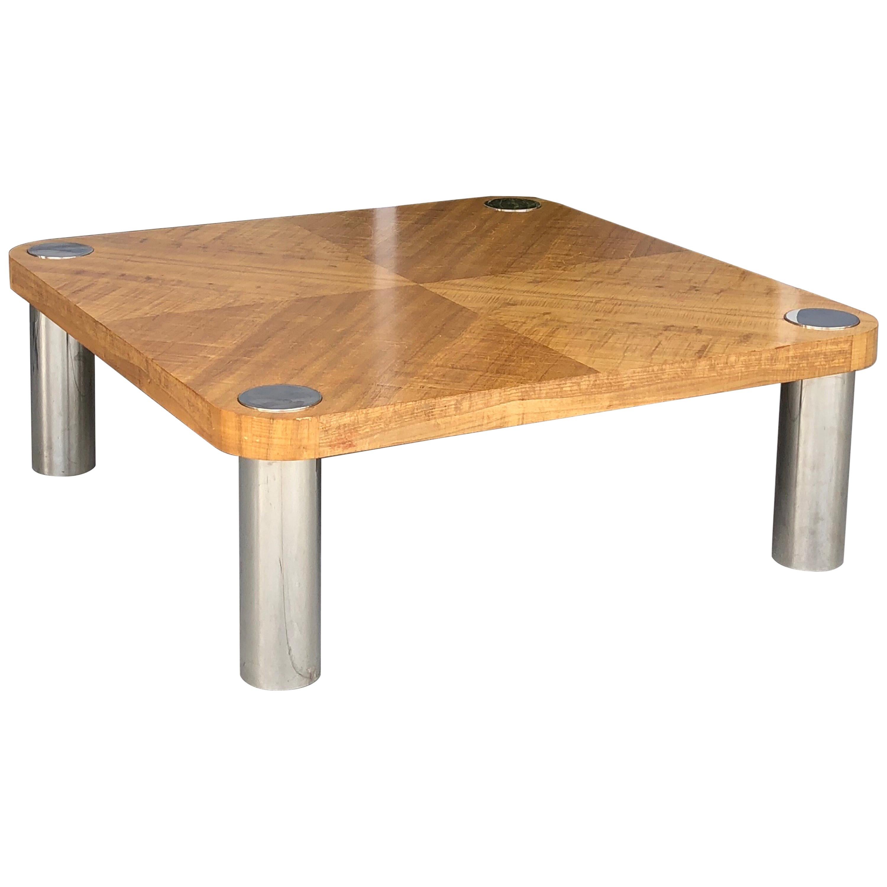 Vladimir Kagan Stainless Steel and Wood Coffee Table