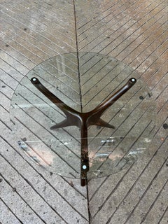 Vladimir Kagan Style 3 legged glass and Walnut Side Table