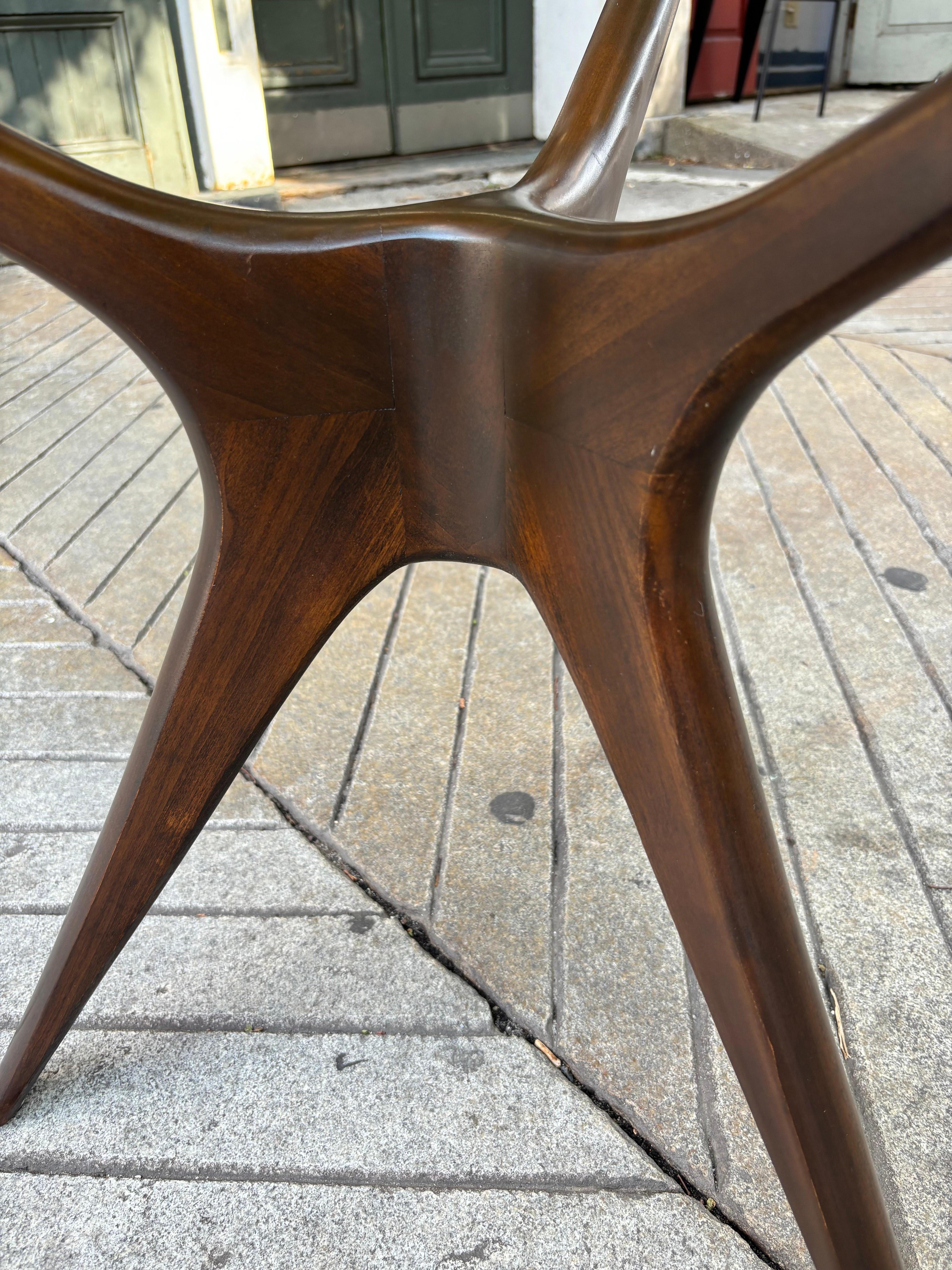 American Vladimir Kagan Style 3 legged glass and Walnut Side Table