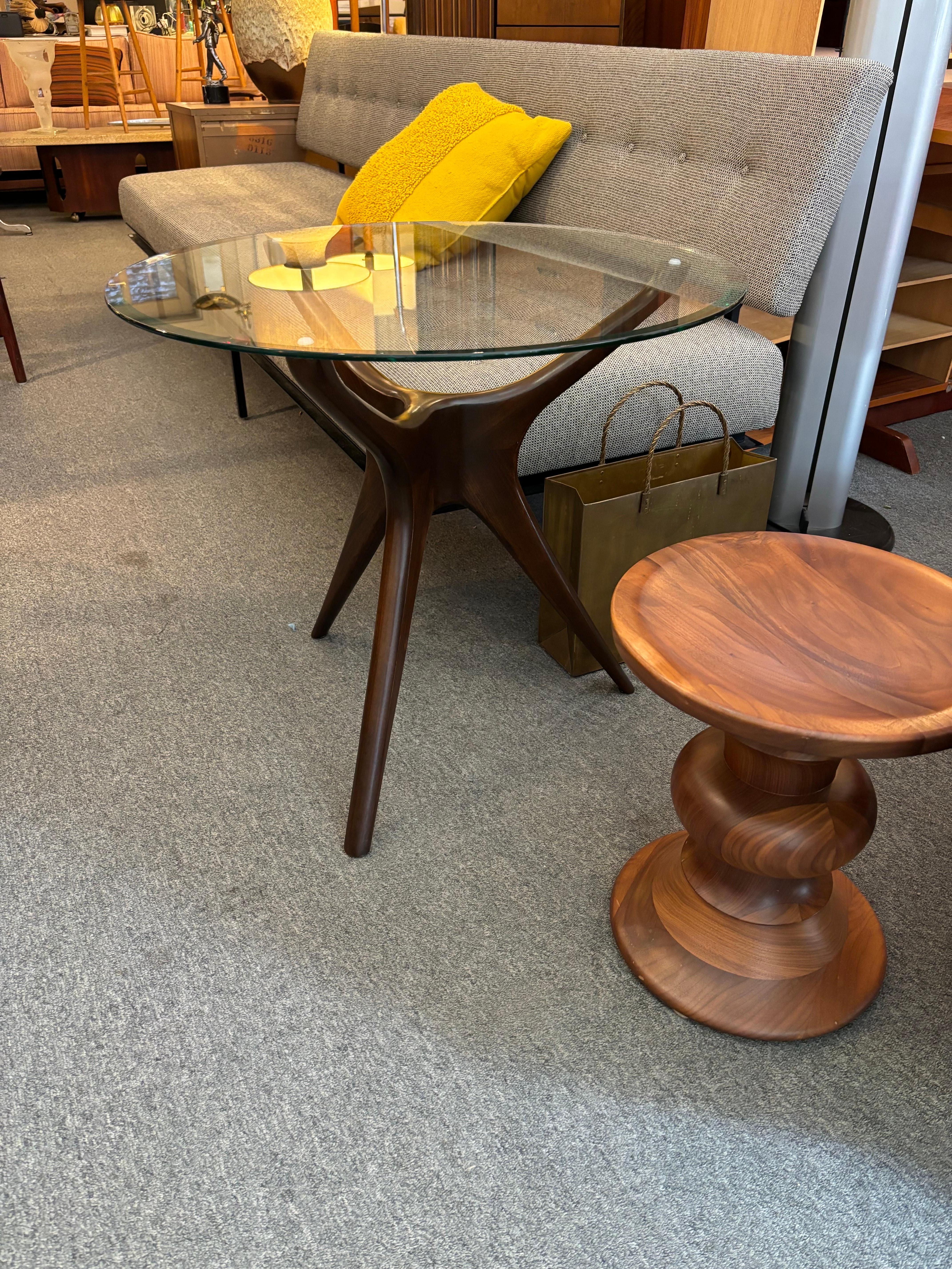 Vladimir Kagan Style 3 legged glass and Walnut Side Table 1