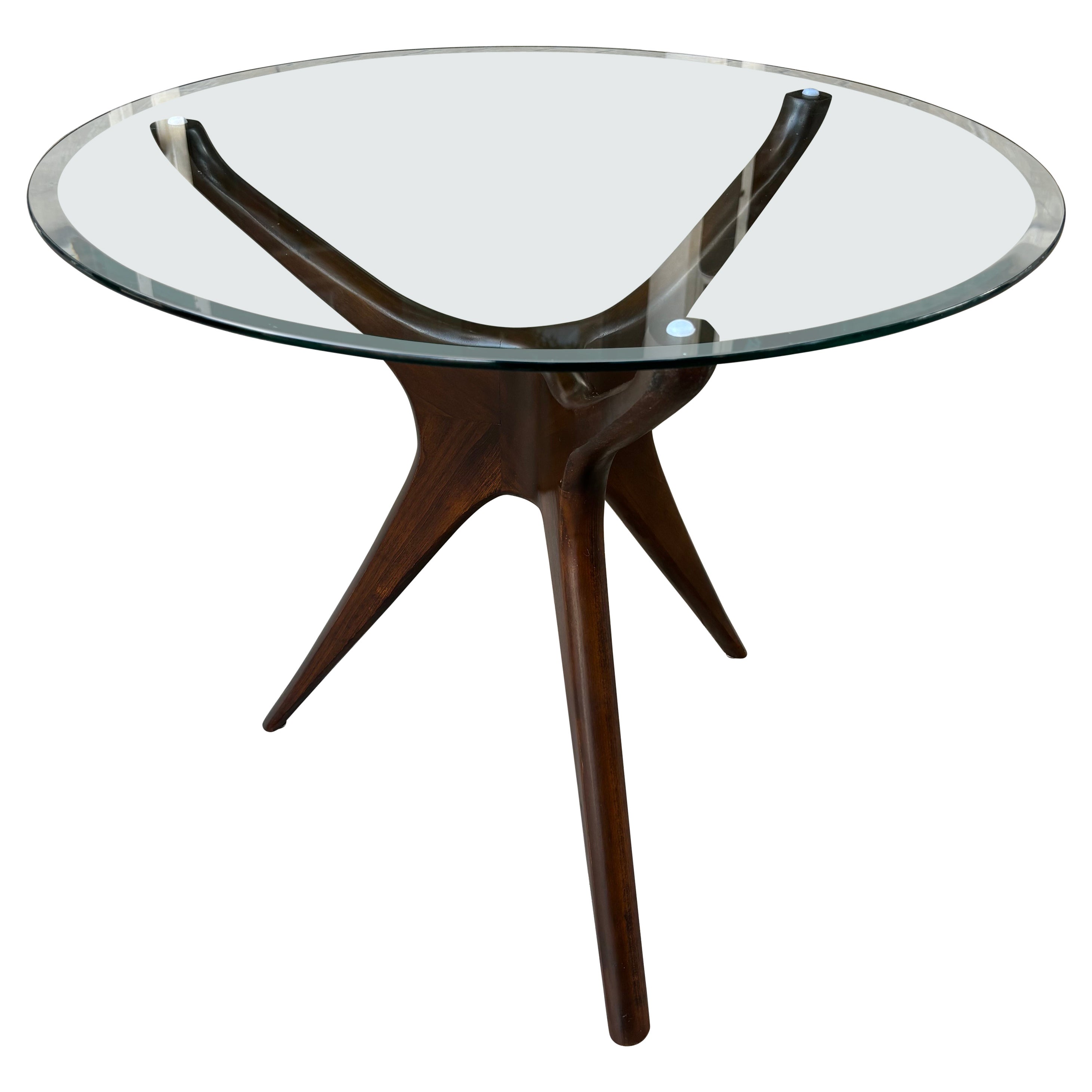 Vladimir Kagan Style 3 legged glass and Walnut Side Table