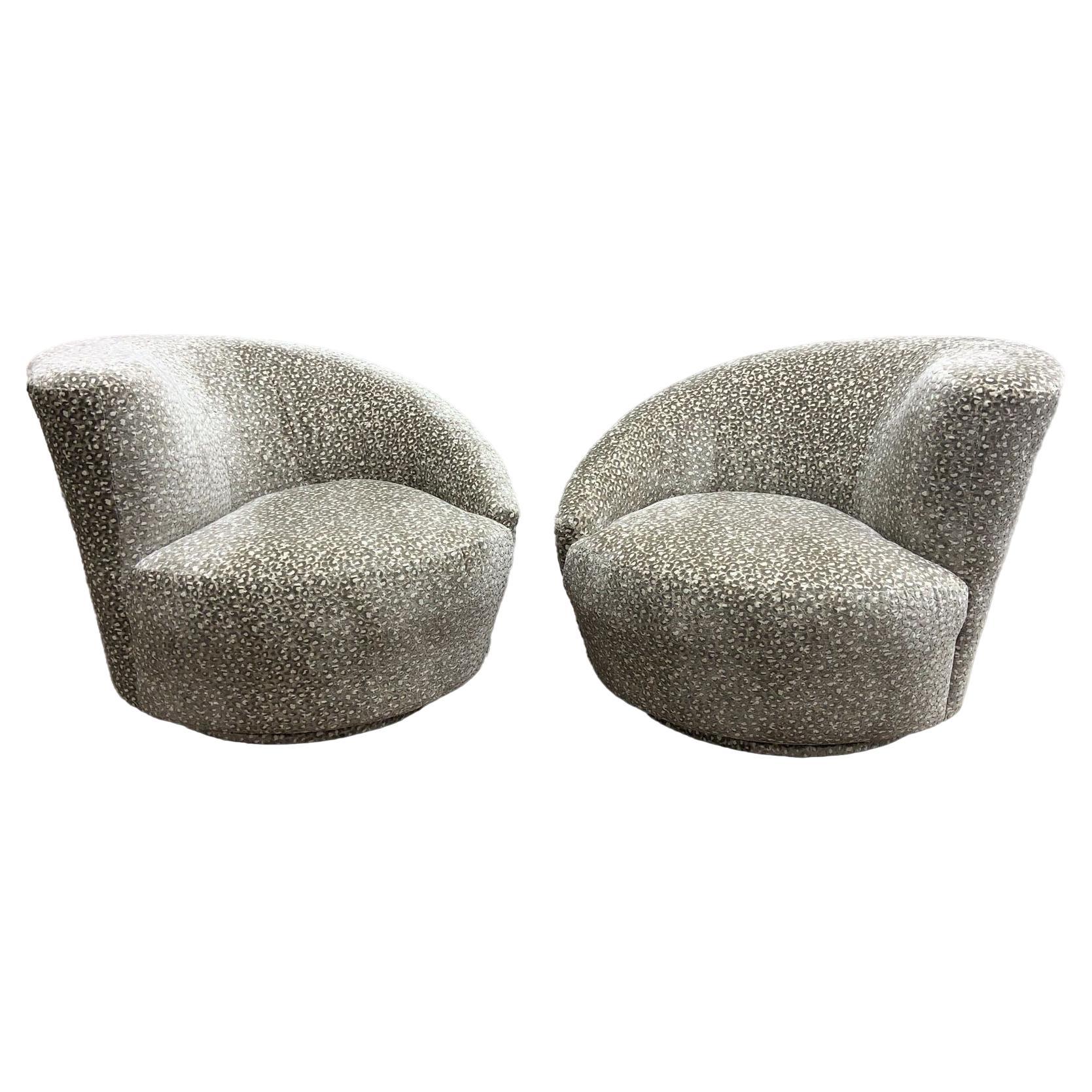 Vladimir Kagan Style Asymmetrical Swivel “Nautilus” Weiman Lounge Chairs - Pair For Sale