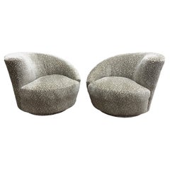 Retro Vladimir Kagan Style Asymmetrical Swivel “Nautilus” Weiman Lounge Chairs - Pair