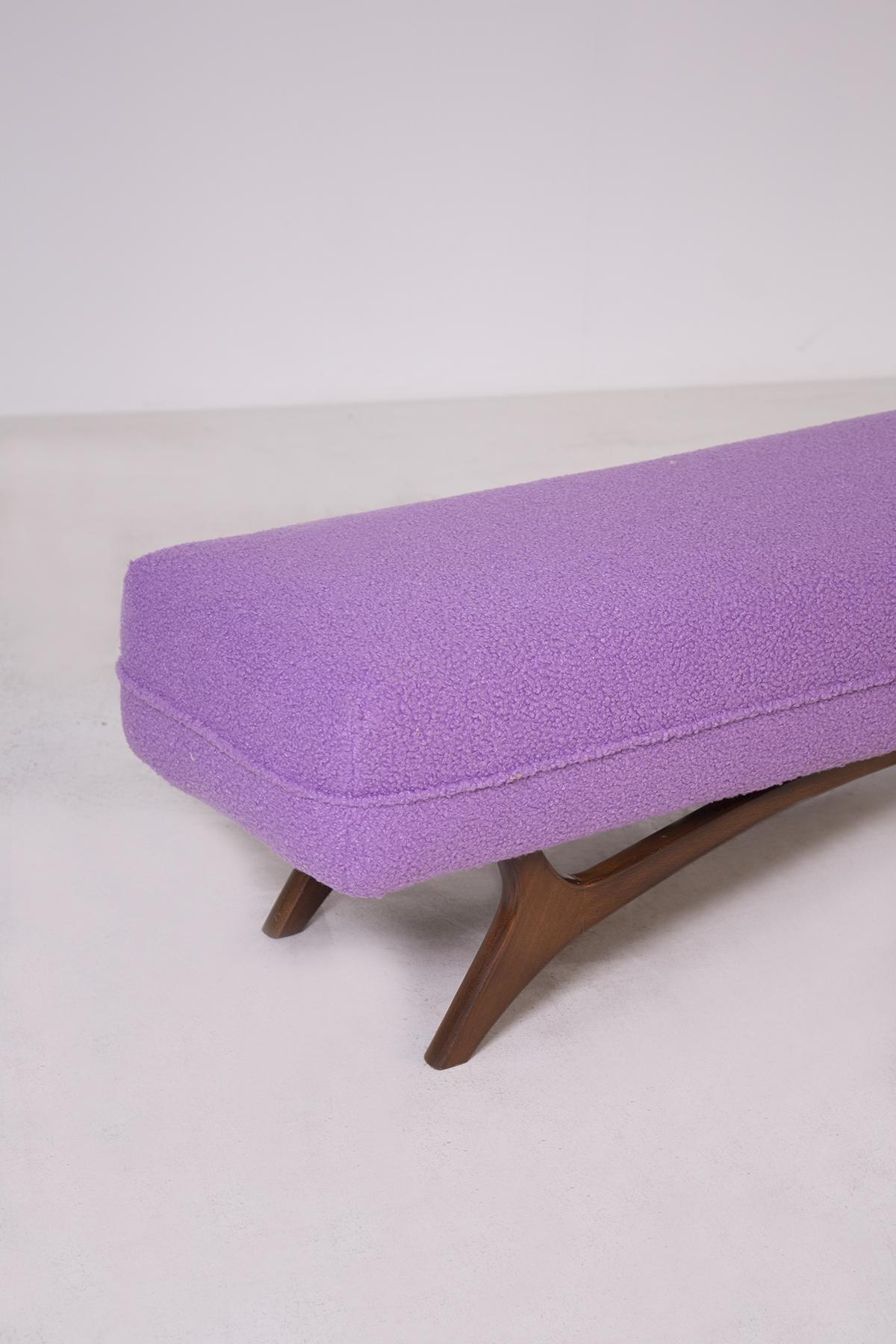 Mid-Century Modern American Vintage Bench in Lilac Bouclé