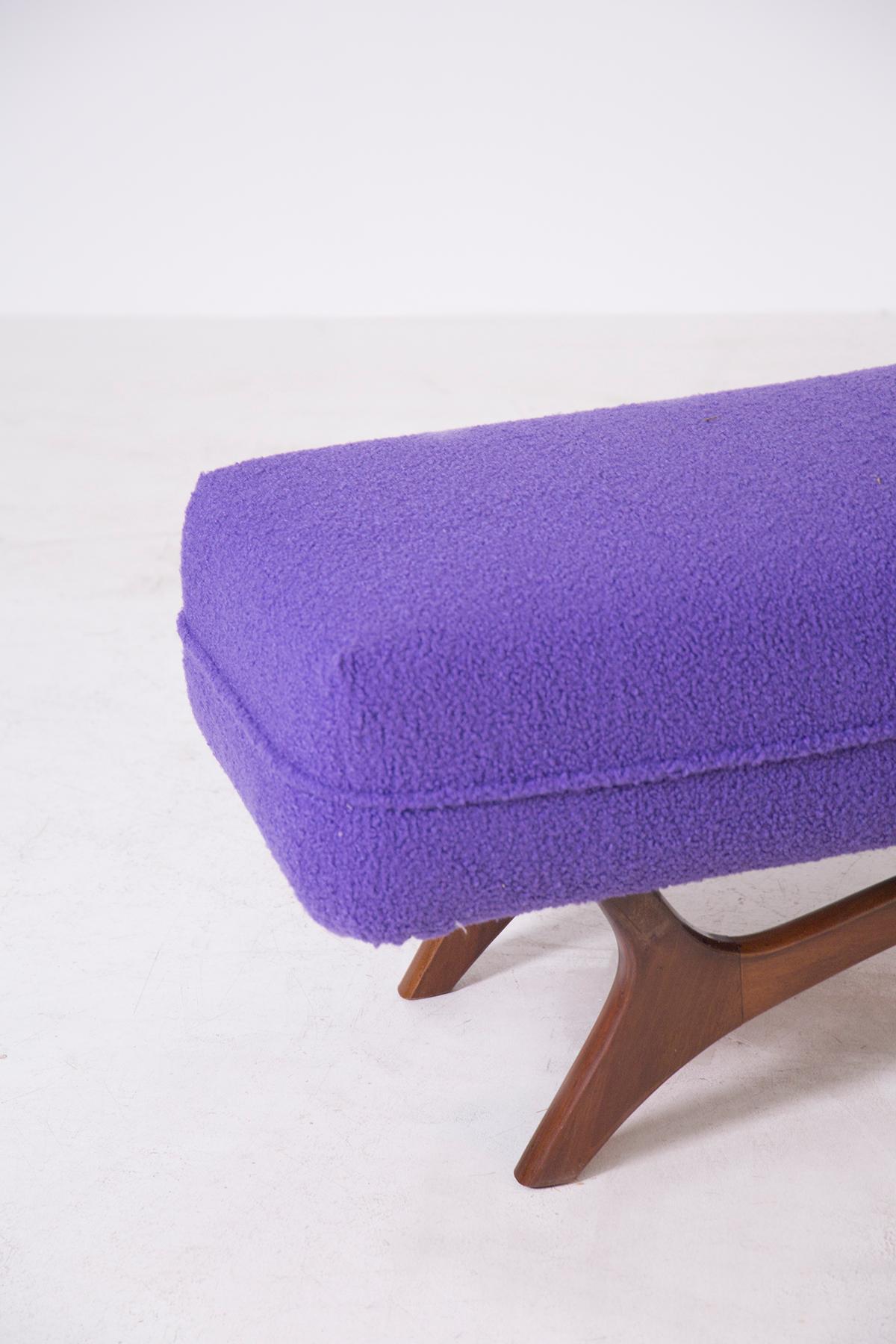 American Mid Century Modern Bench in Purple Bouclé, 1950s