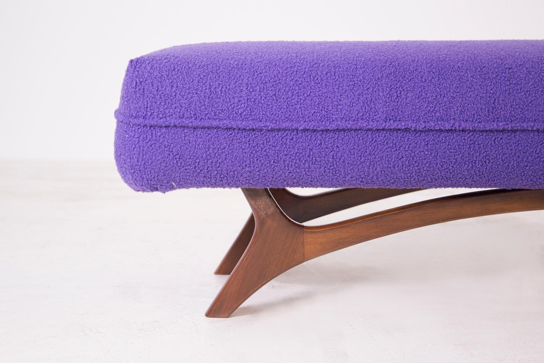 Mid Century Modern Bench in Purple Bouclé, 1950s 1