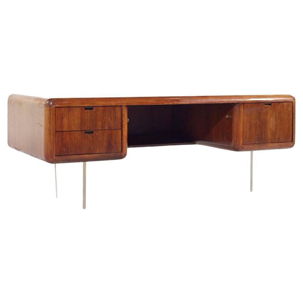 Vladimir Kagan Style Gianni Walnut and Lucite Executive Desk For Sale