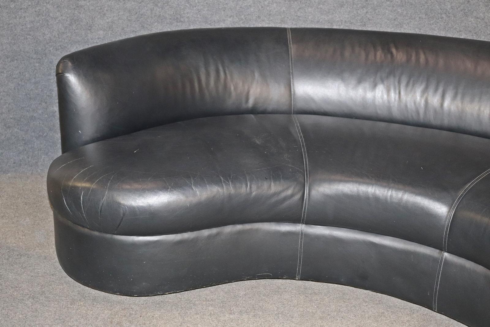 Mid-Century Modern Vladimir Kagan Style Kidney Shape Cloud Sofa Black Leather
