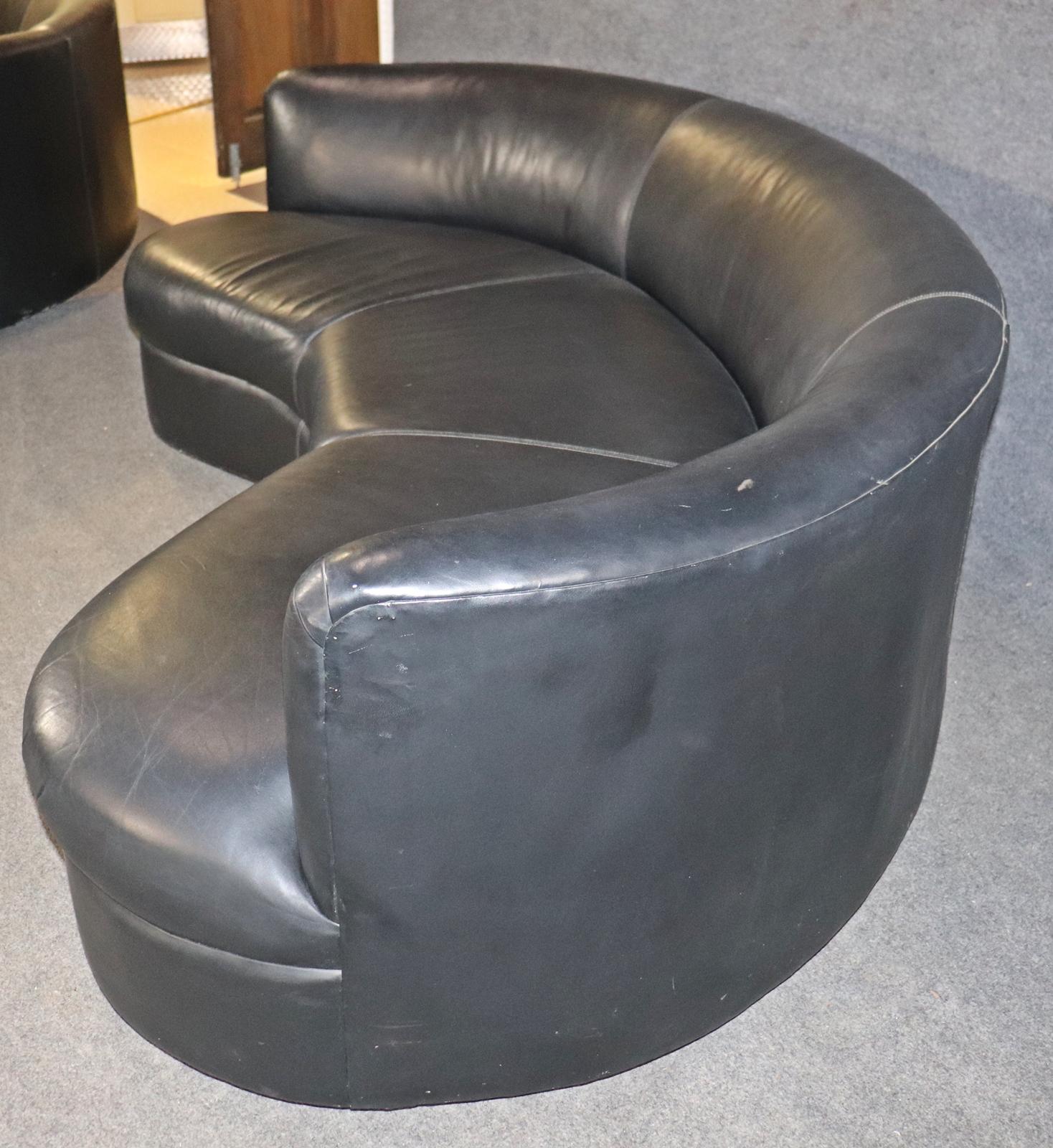 Unknown Vladimir Kagan Style Kidney Shape Cloud Sofa Black Leather