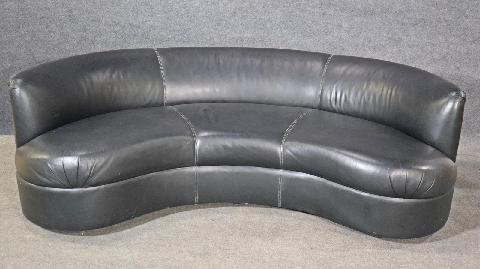 Late 20th Century Vladimir Kagan Style Kidney Shape Cloud Sofa Black Leather
