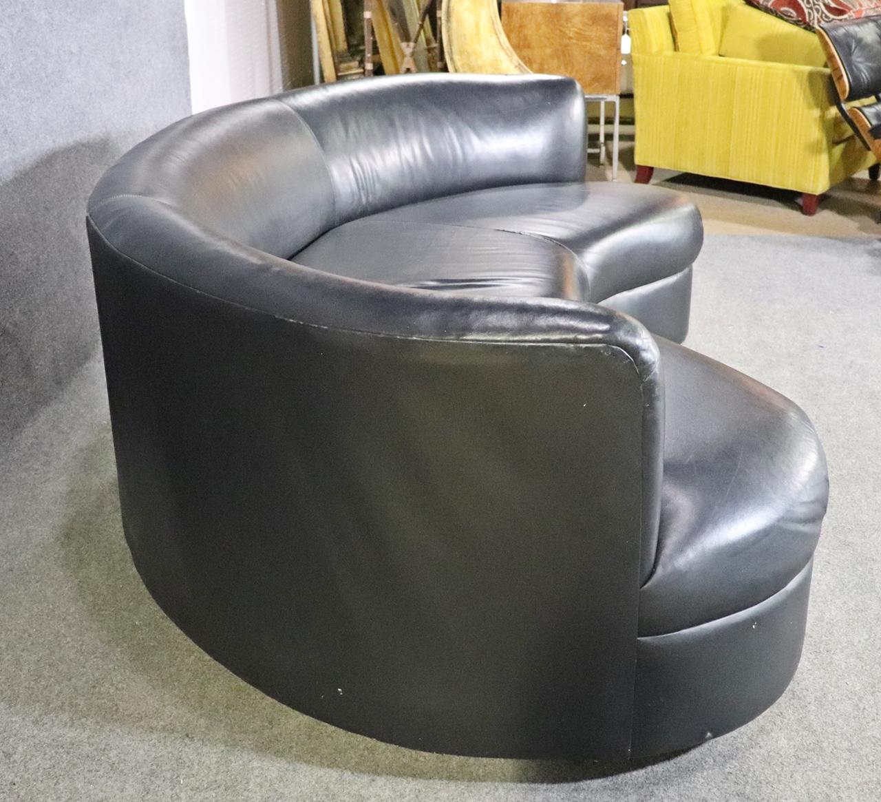 Vladimir Kagan Style Kidney Shape Cloud Sofa Black Leather 2