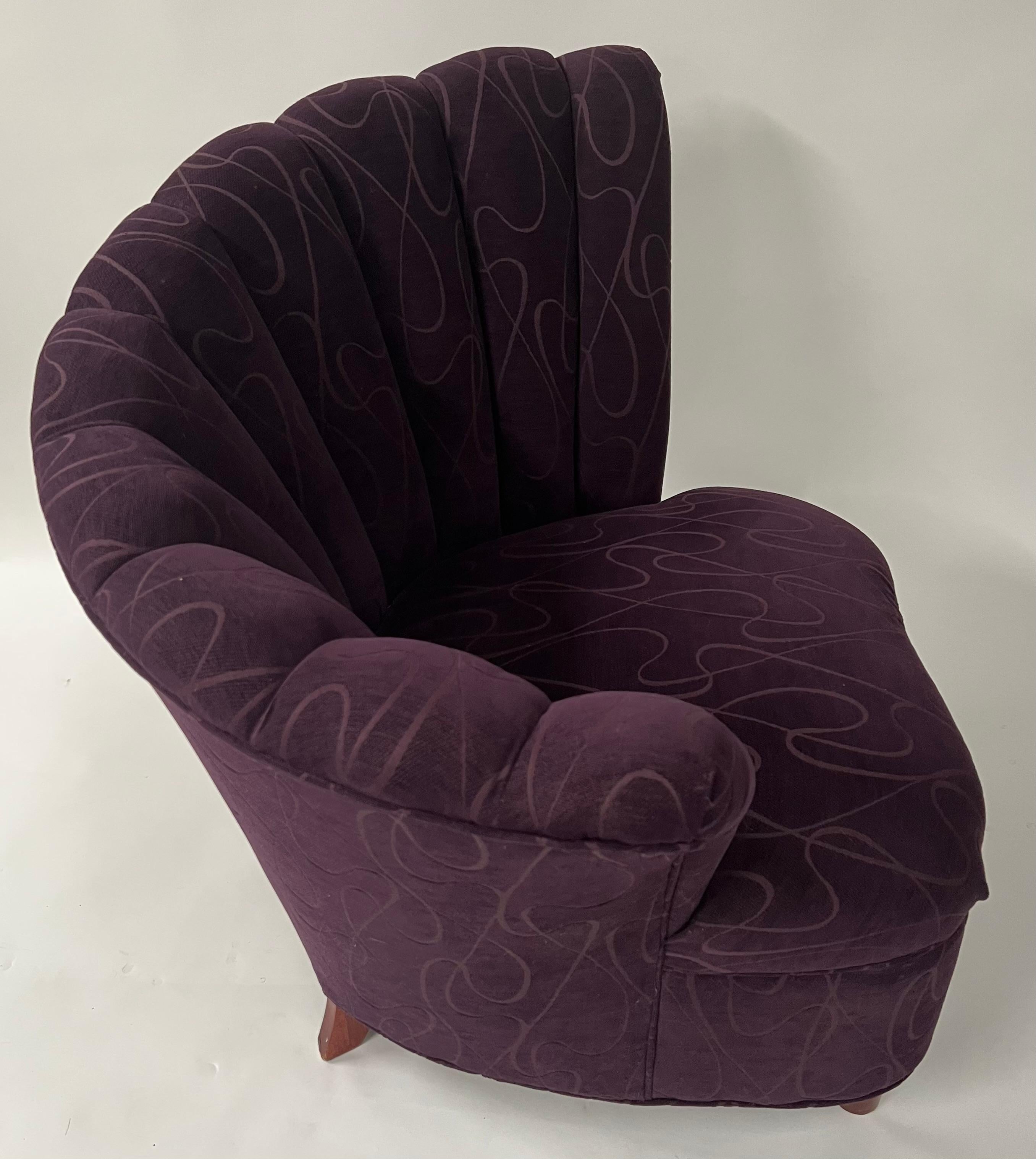 20th Century Mid-Century Modern Purple Fan Back Lounge Chair, a Pair