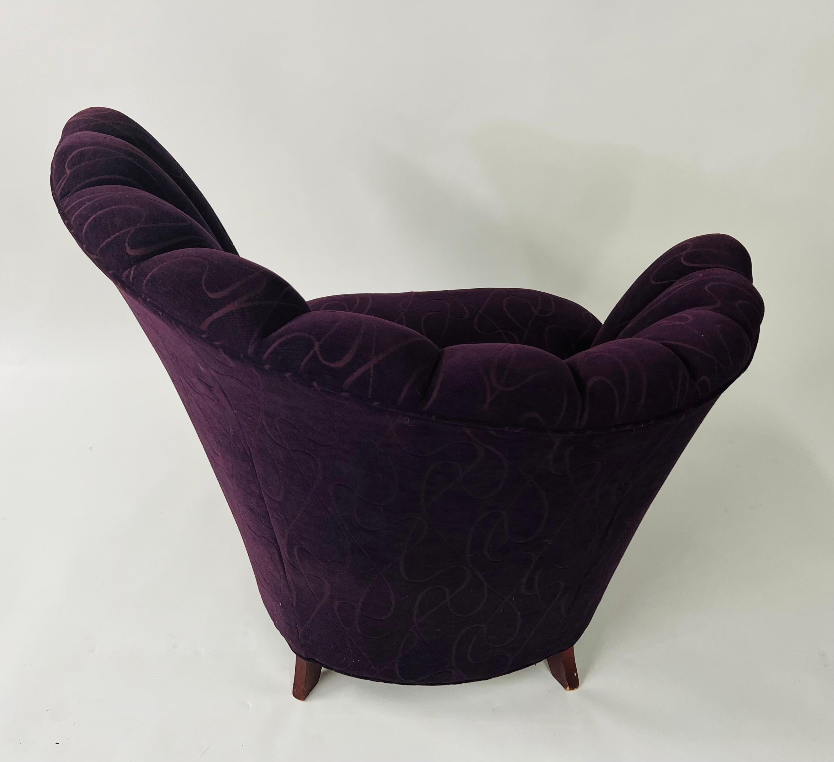 Mid-Century Modern Purple Fan Back Lounge Chair, a Pair 1