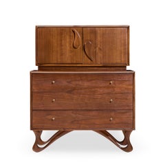 Vladimir Kagan Style Mid Century Sculpted Walnut Highboy Dresser