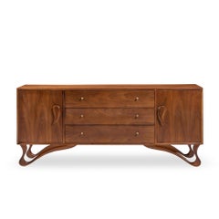 Vladimir Kagan Style Mid Century Sculpted Walnut Lowboy Dresser