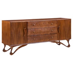 Vladimir Kagan Style Mid Century Sculpted Walnut Lowboy Dresser
