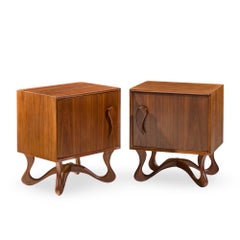 Vladimir Kagan Style Mid Century Sculpted Walnut Nightstands - Pair