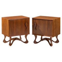 Vladimir Kagan Style Mid Century Sculpted Walnut Nightstands - Pair