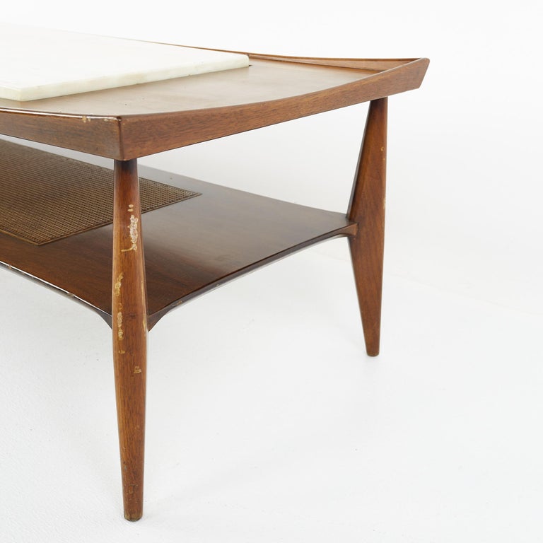 Late 20th Century Mid Century Stone Top Walnut Coffee Table For Sale