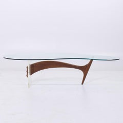 Mid Century Walnut and Lucite Kidney Shaped Coffee Table