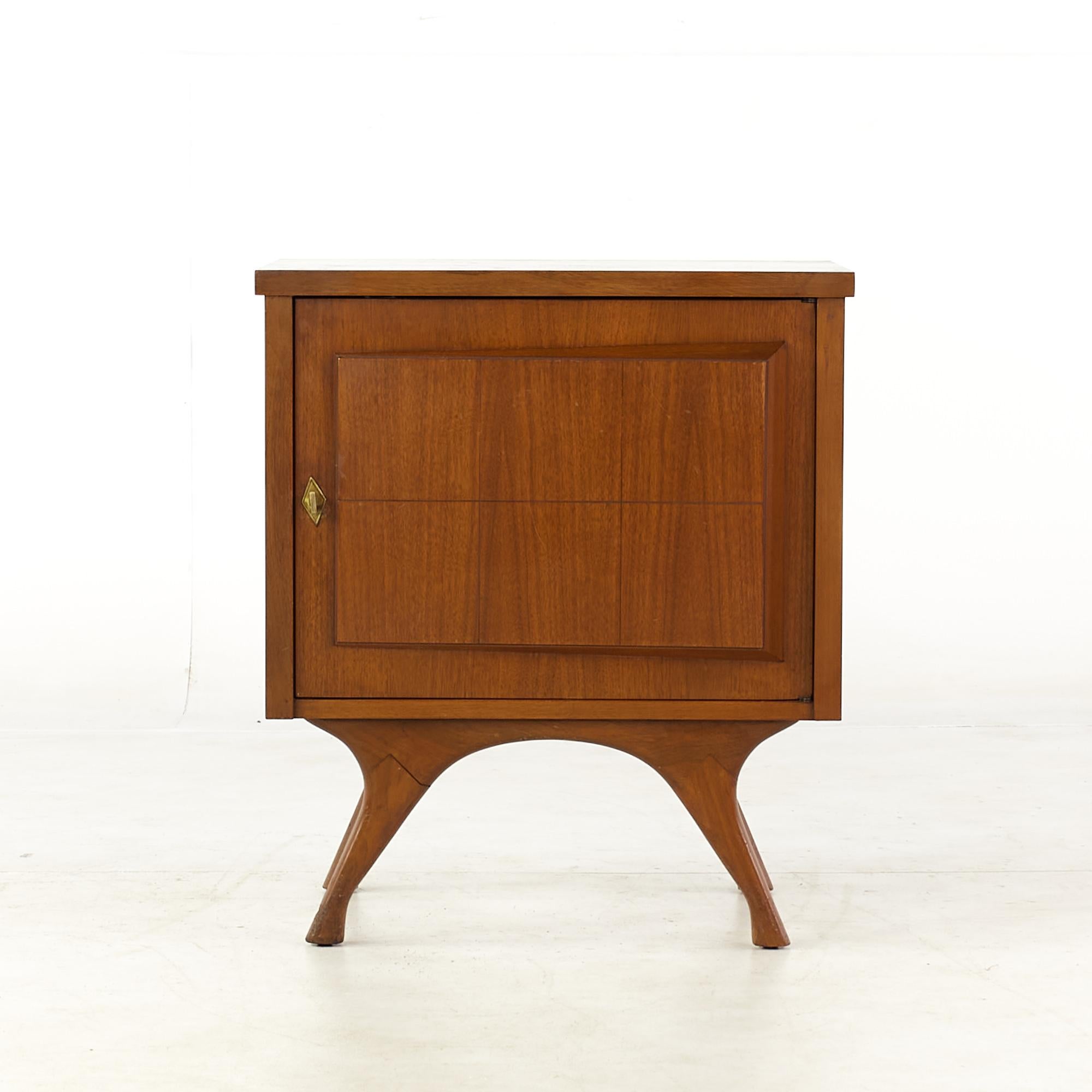 Late 20th Century Kagan Style Mid Century Walnut Nightstands, Pair For Sale