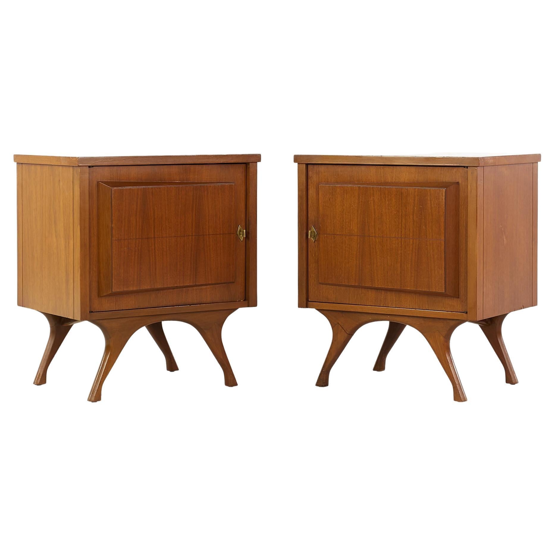 Kagan Style Mid Century Walnut Nightstands, Pair