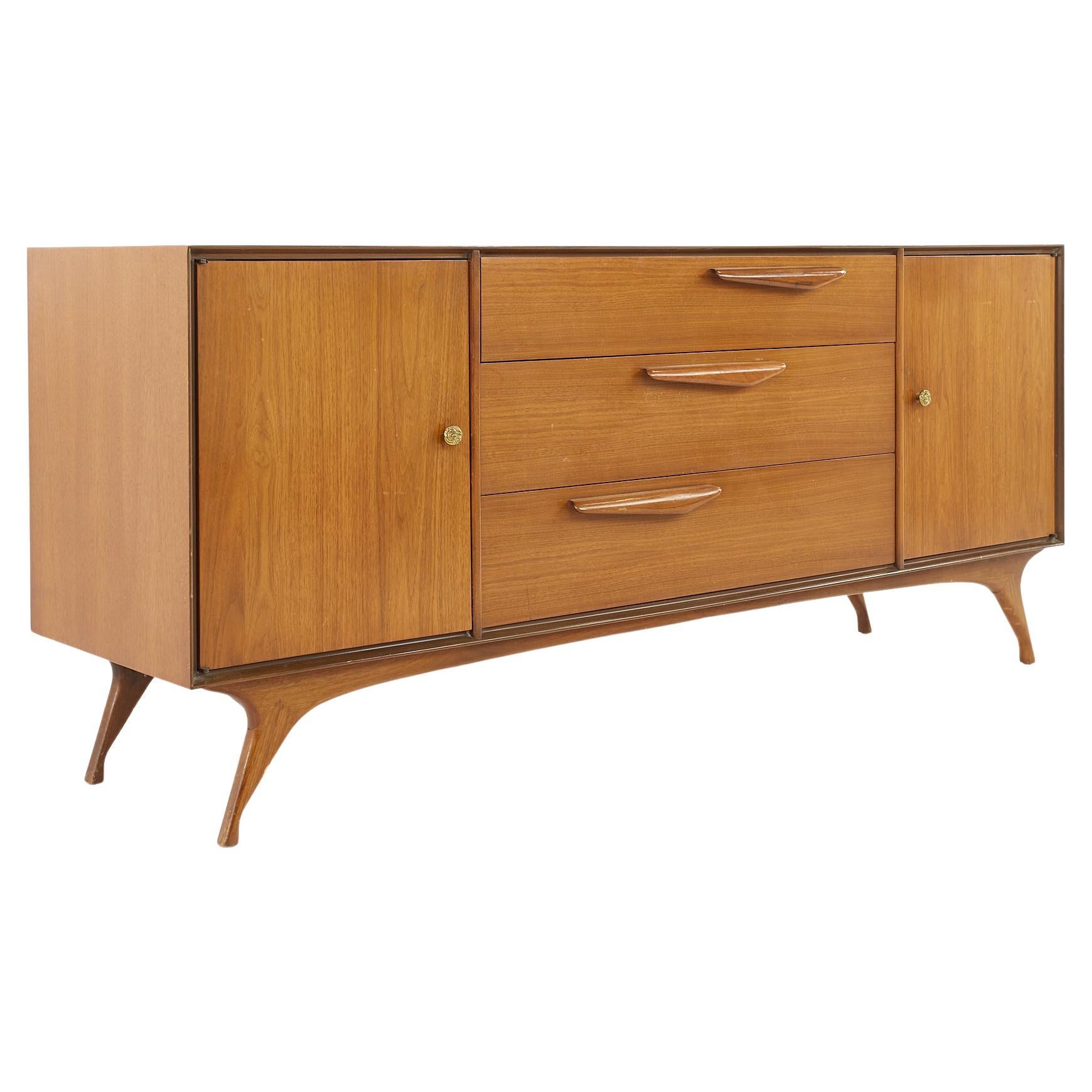 MidCentury Modern Long Dresser w/ Sculpted Handles at 1stDibs