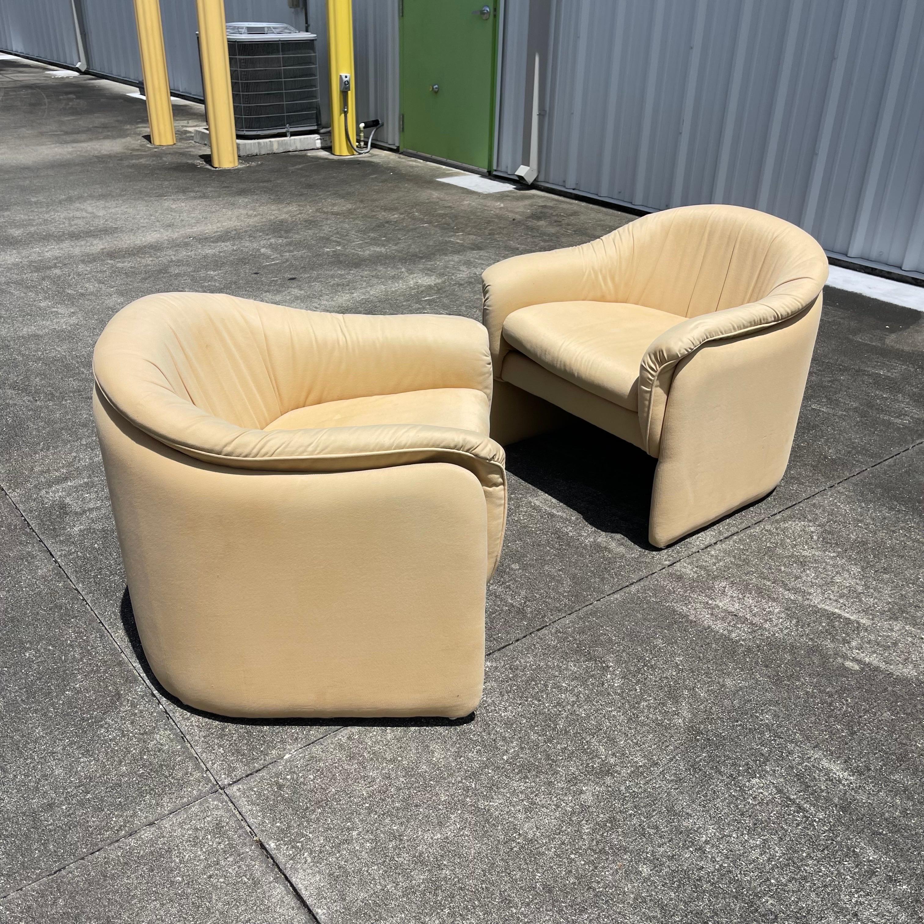 Post-Modern Preview Furniture Microfiber Barrel Tub Club Chair, a Pair