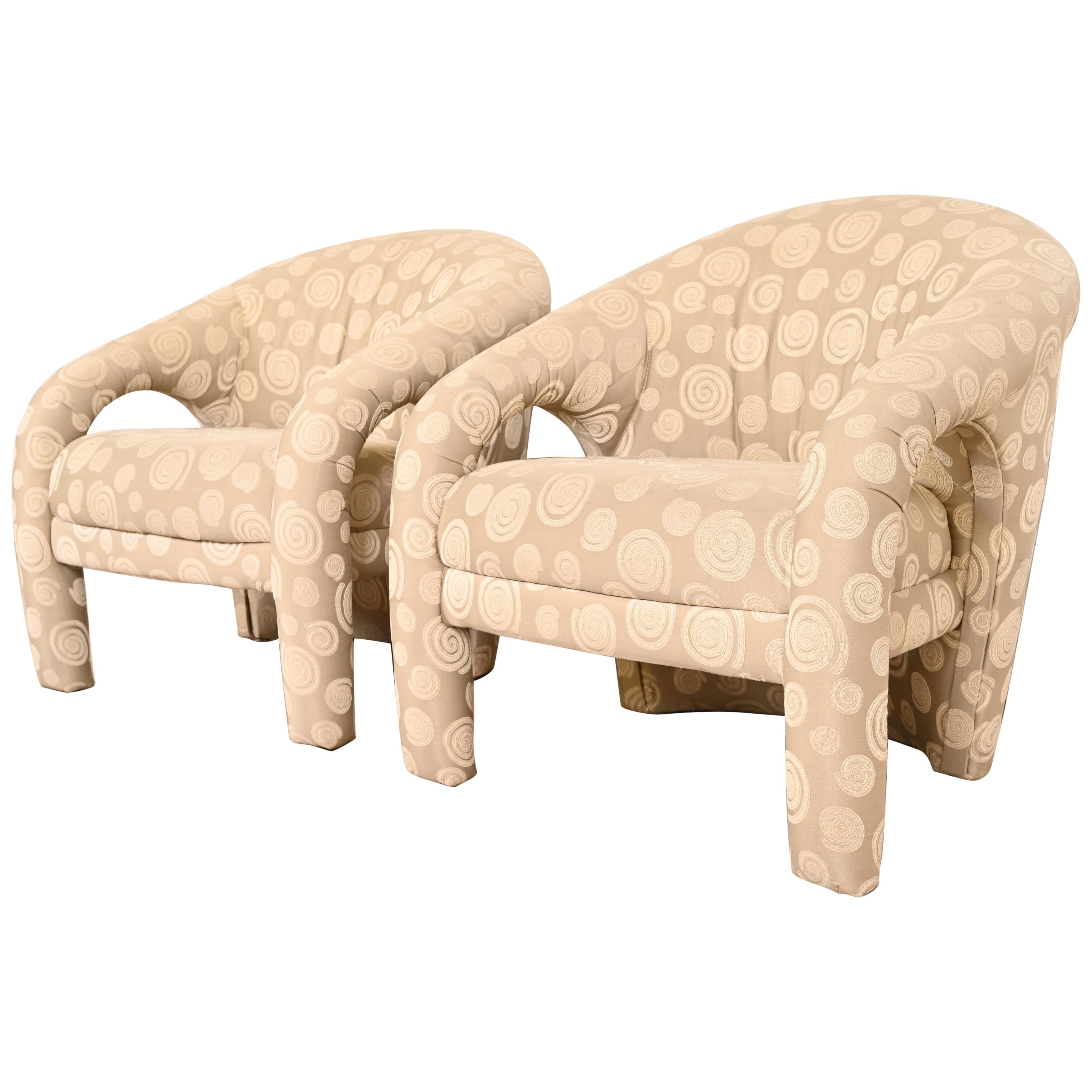 Vladimir Kagan Style Sculptural Upholstered Lounge Chairs, Pair