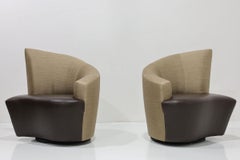 Vladimir Kagan Swivel Bilboa Chairs in Silk and Leather
