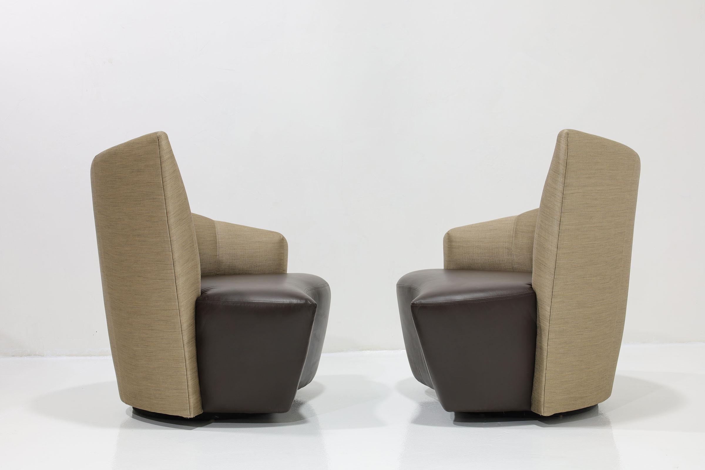20th Century Vladimir Kagan Swivel Bilboa Chairs in Silk and Leather For Sale