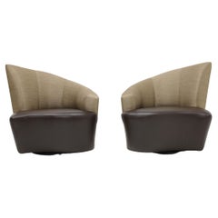 Vintage Vladimir Kagan Swivel Bilboa Chairs in Silk and Leather