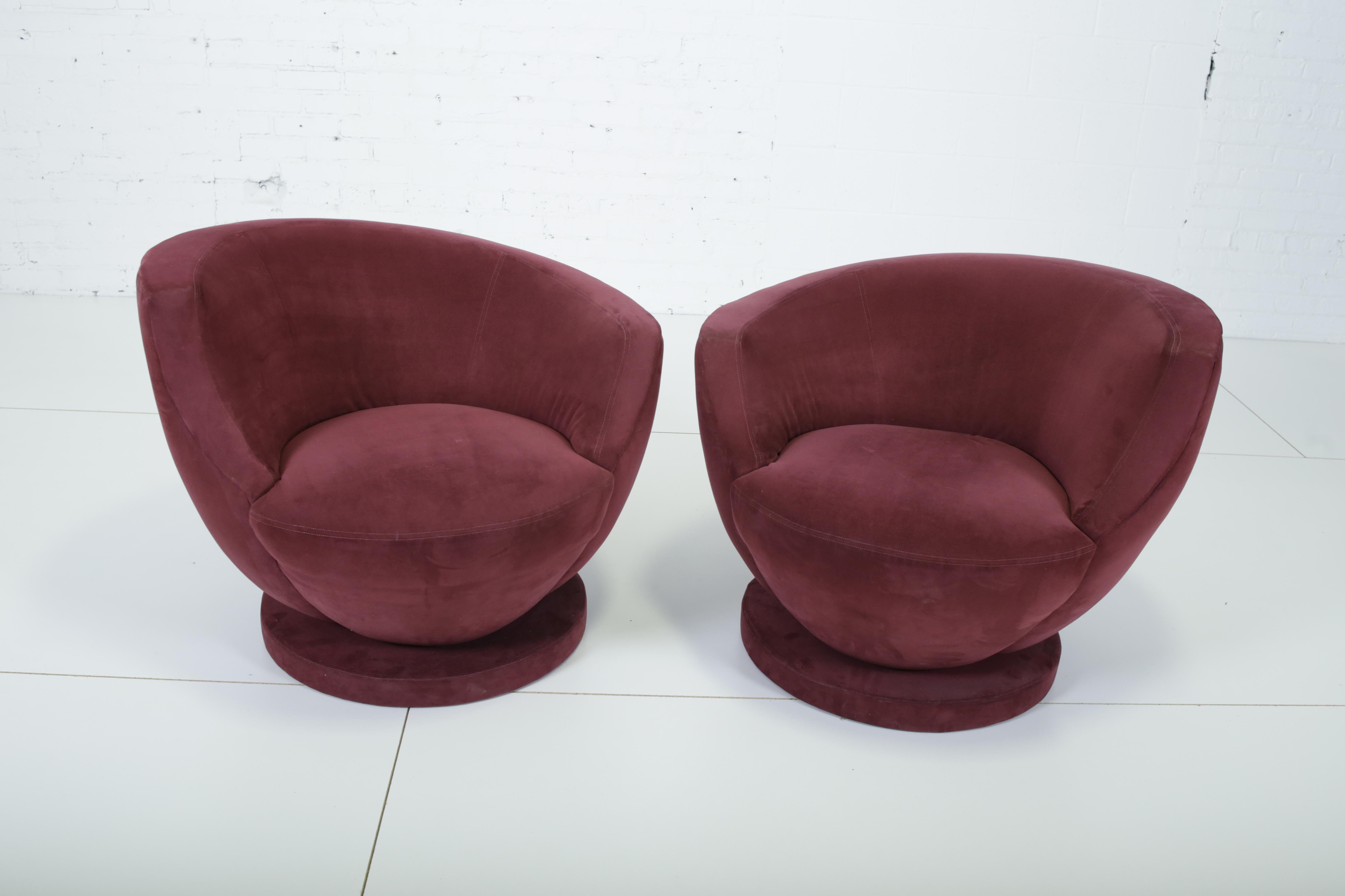 Rare pair of swivel chairs by Vladimir Kagan for Directional, these retain original Directional labels.