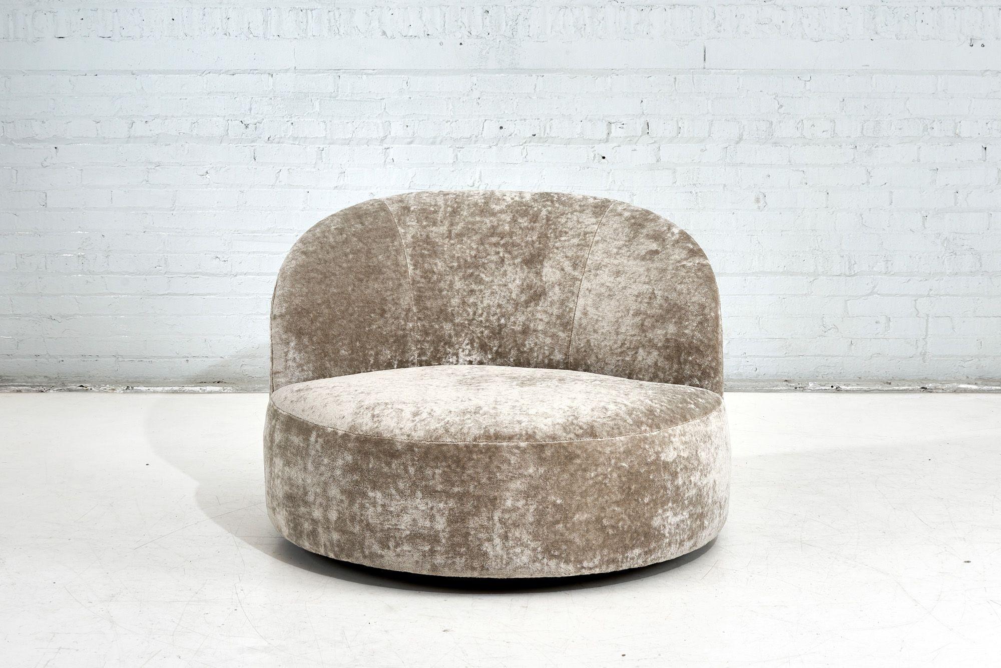 Vladimir Kagan swivel chaise lounge chair, 1990's, Preview. Newly reupholstered in gray velvet.