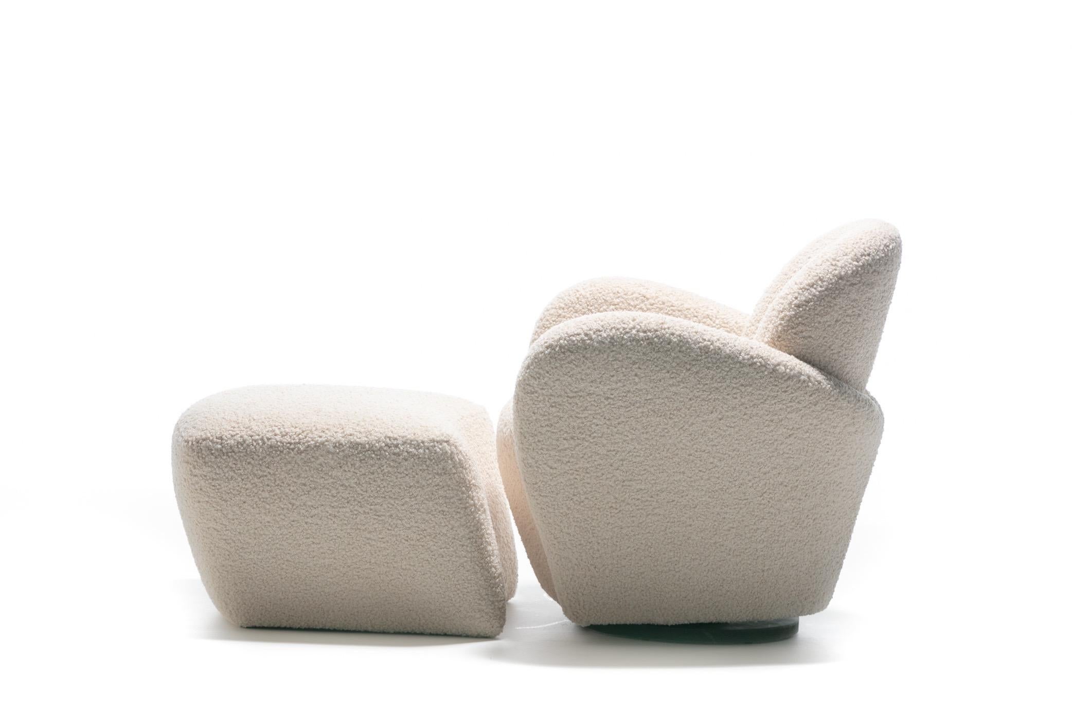 Pair of Michael Wolk Swivel Lounge Chairs in Ivory Bouclé with En-Suite Ottoman 4