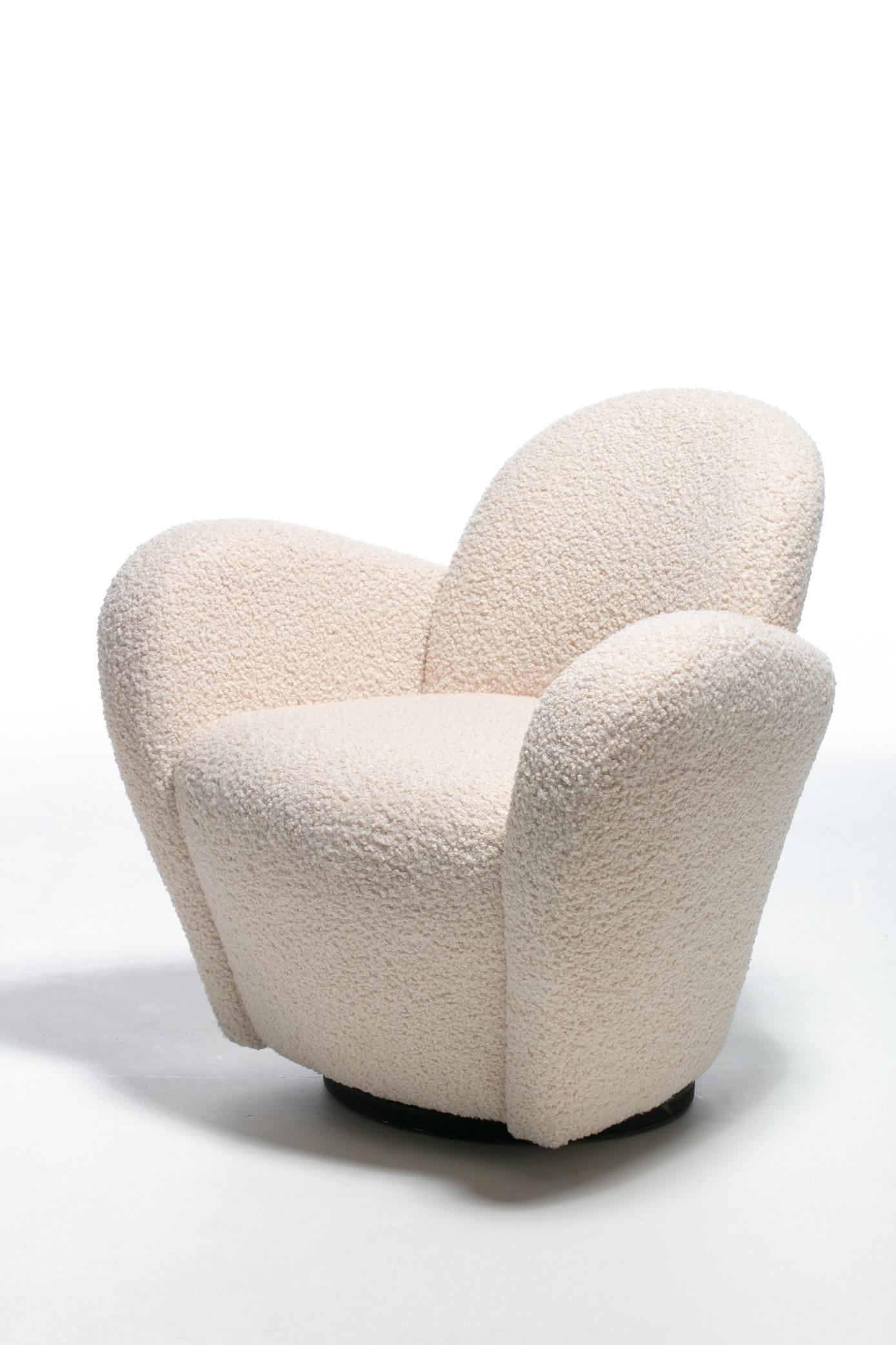 Pair of Michael Wolk Swivel Lounge Chairs in Ivory Bouclé with En-Suite Ottoman 7