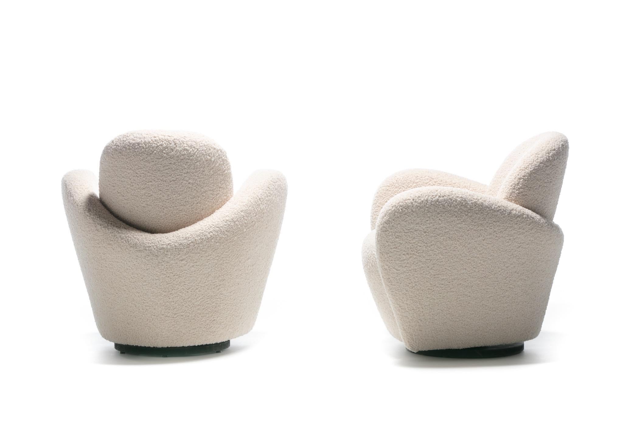 Pair of Michael Wolk Swivel Lounge Chairs in Ivory Bouclé with En-Suite Ottoman 9
