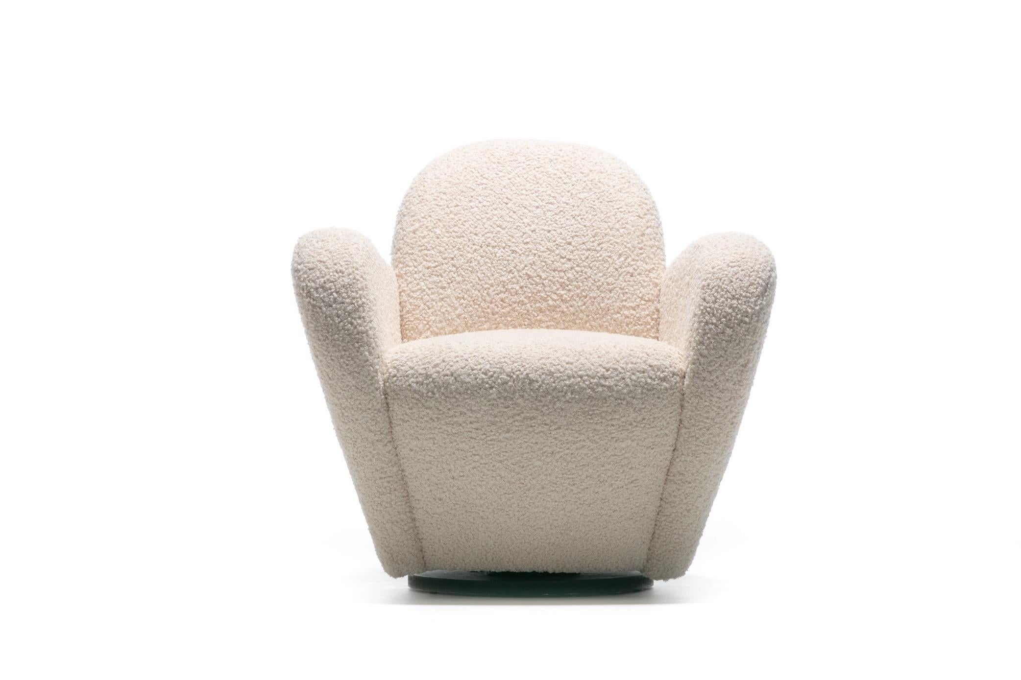 Pair of Michael Wolk Swivel Lounge Chairs in Ivory Bouclé with En-Suite Ottoman 2