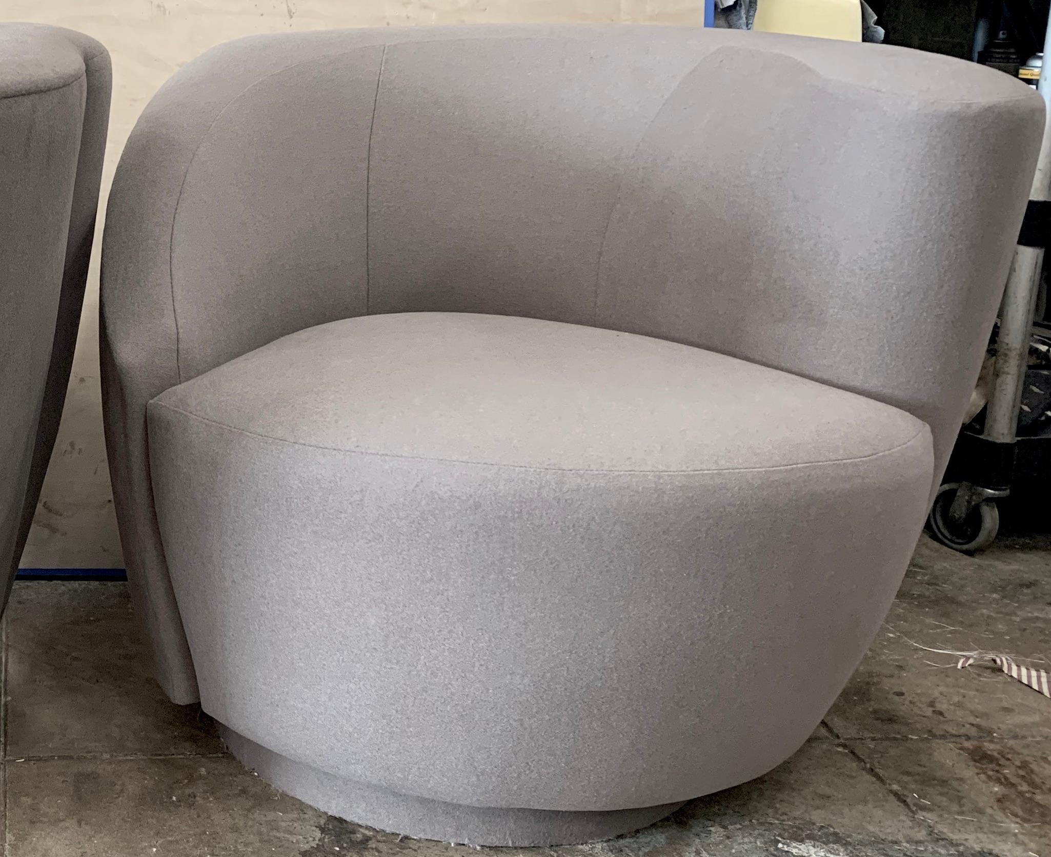 American Pair of Swivel Parlor Chairs Upholstered in Light Grey Wool For Sale
