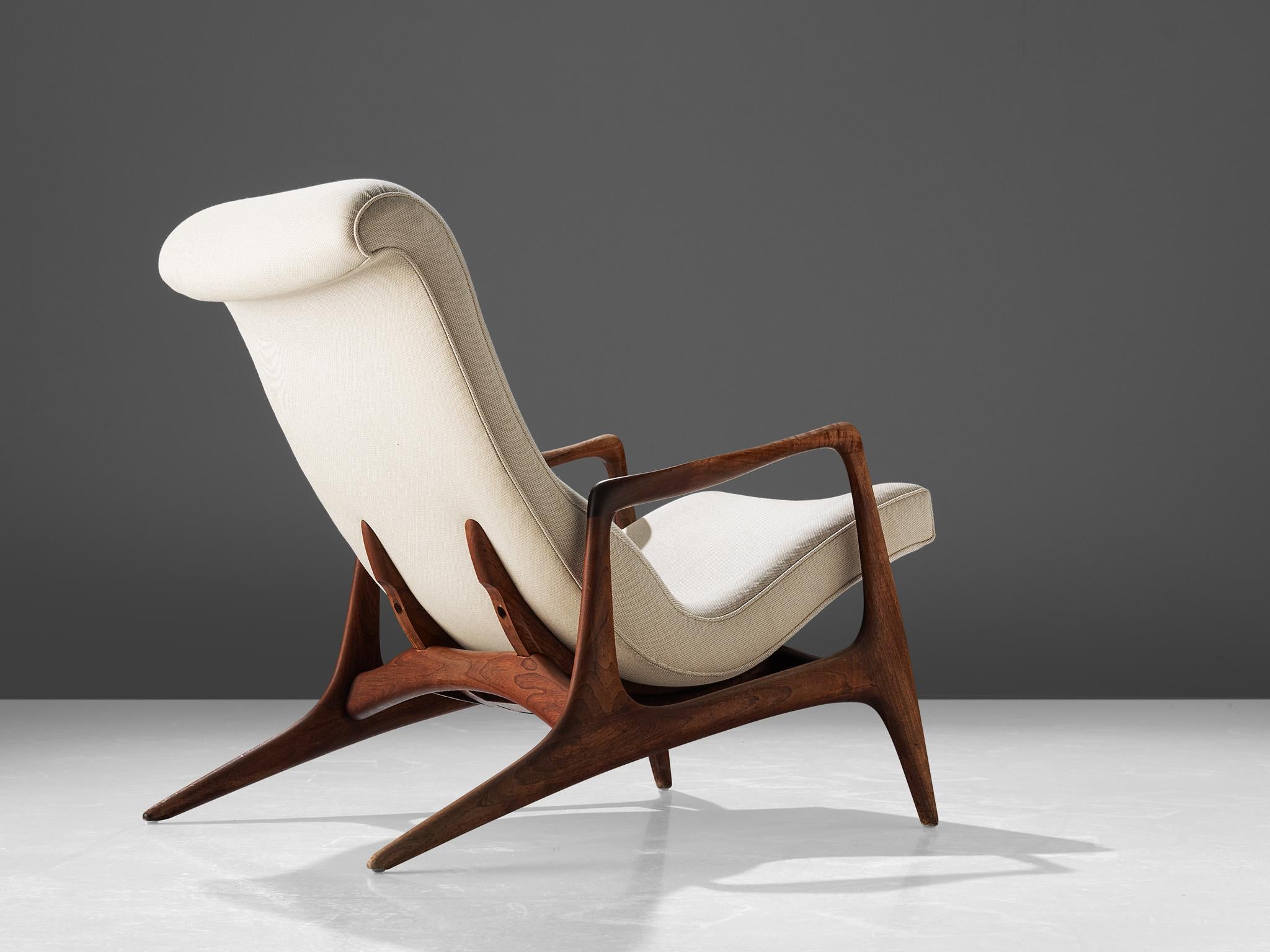 American Vladimir Kagan Teak and Ivory Fabric 'Contour' Chair