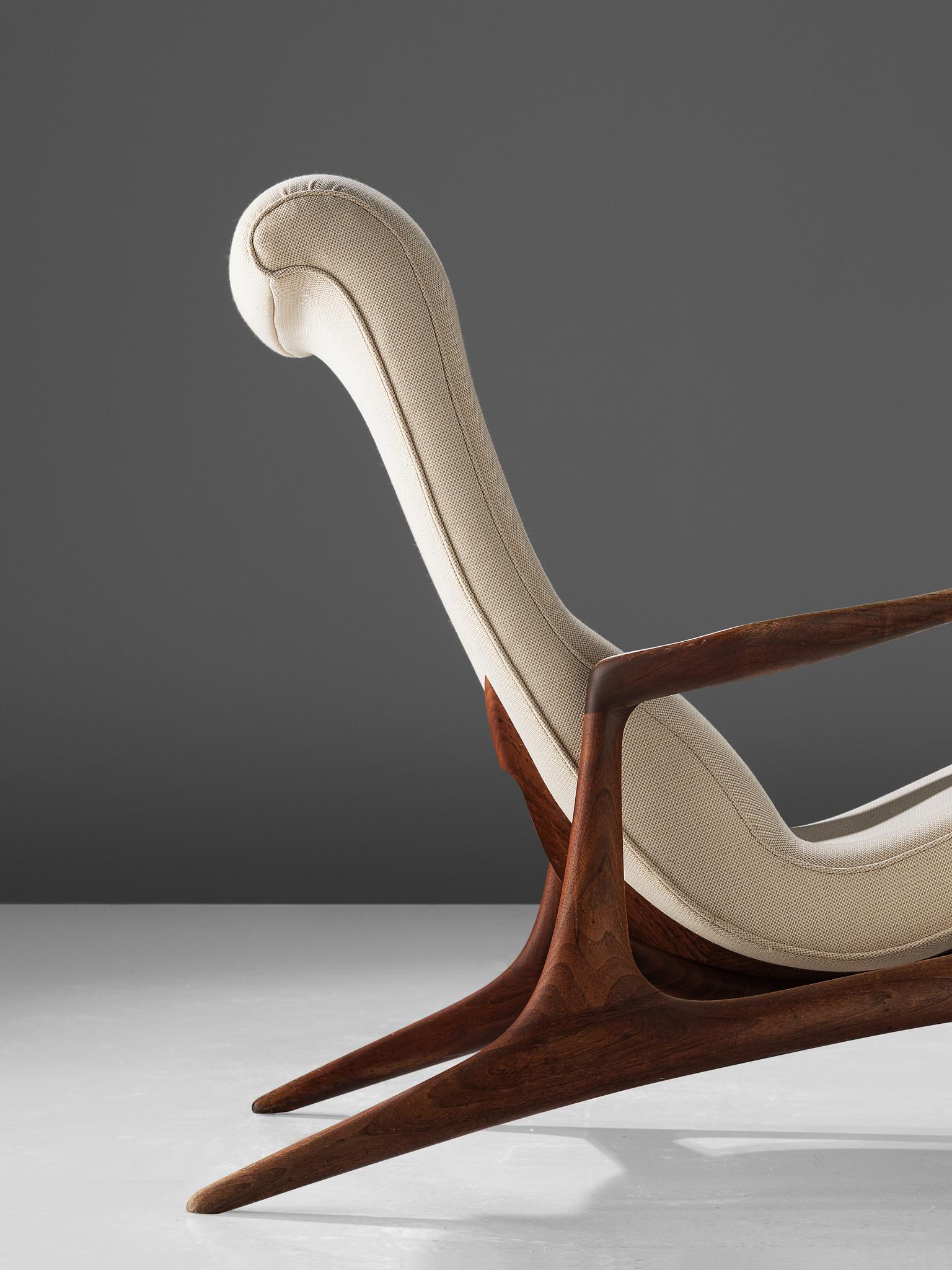 Mid-20th Century Vladimir Kagan Teak and Ivory Fabric 'Contour' Chair