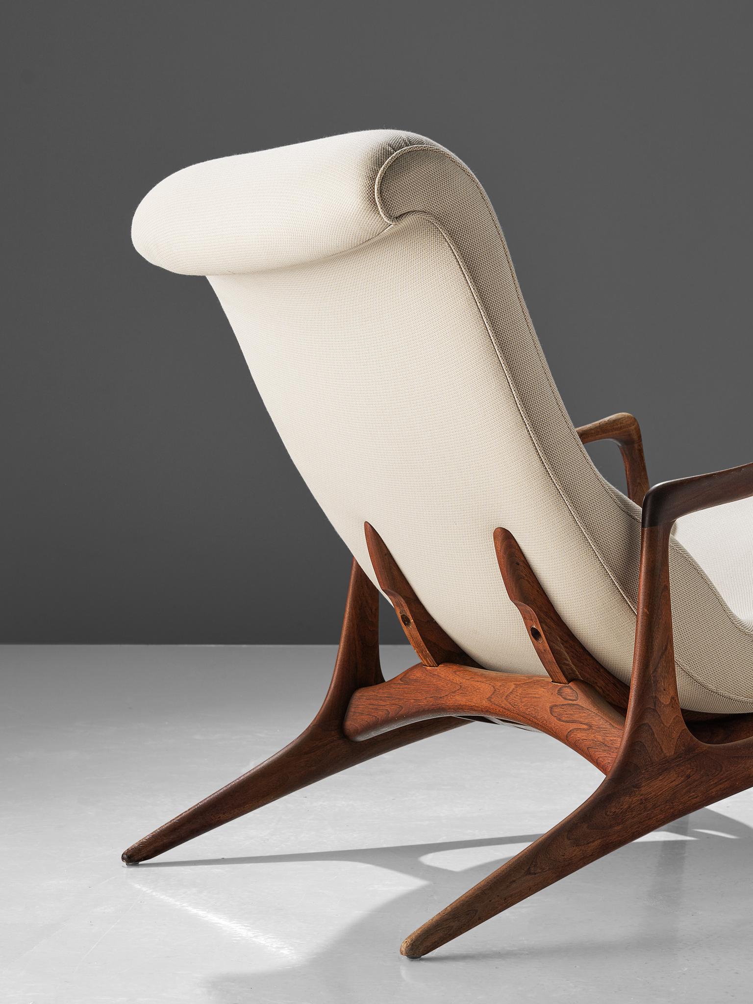 Vladimir Kagan Teak and Ivory Fabric 'Contour' Chair 2