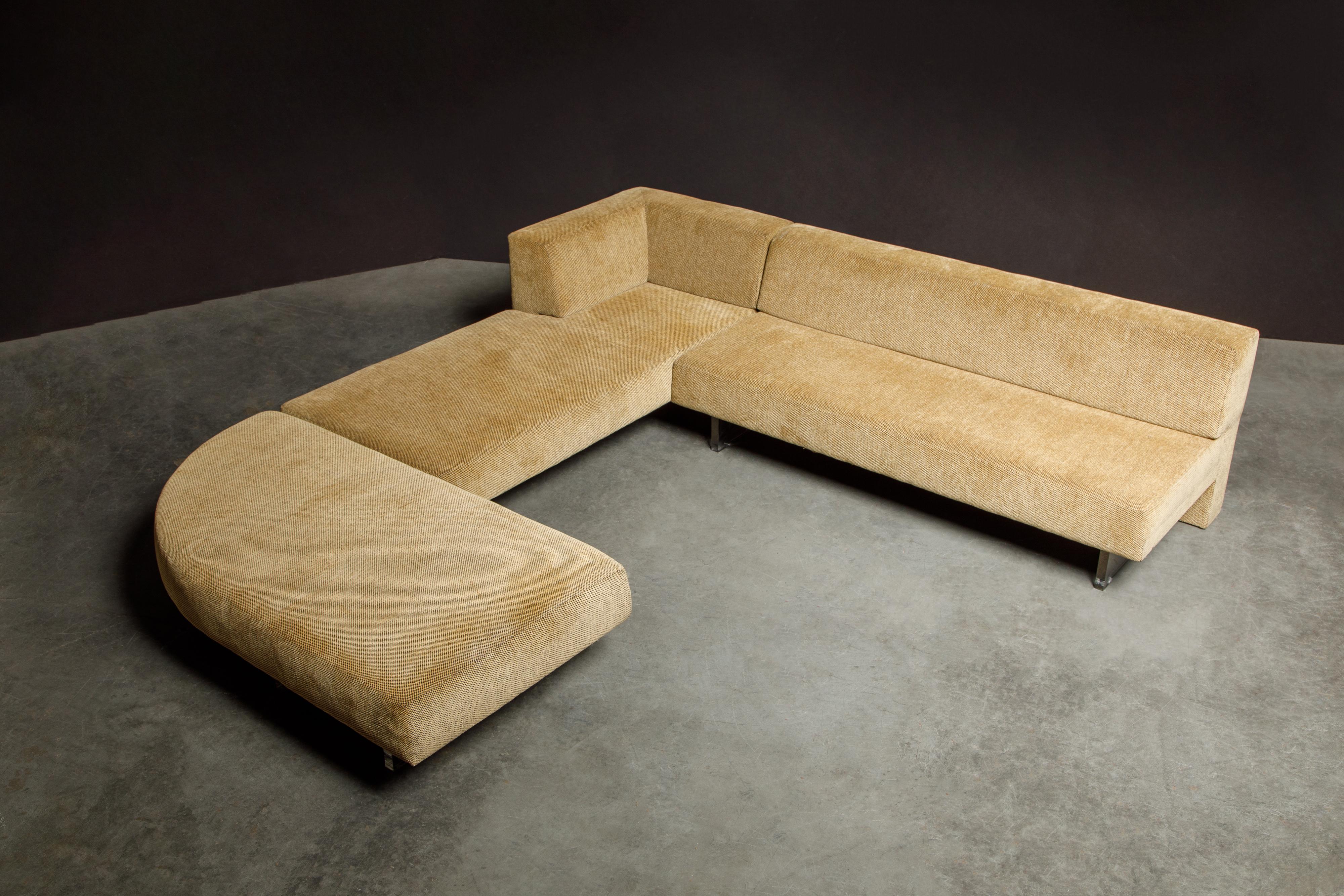 American Vladimir Kagan Three Piece 'Omnibus' Sectional Sofa with Lucite Legs, Signed