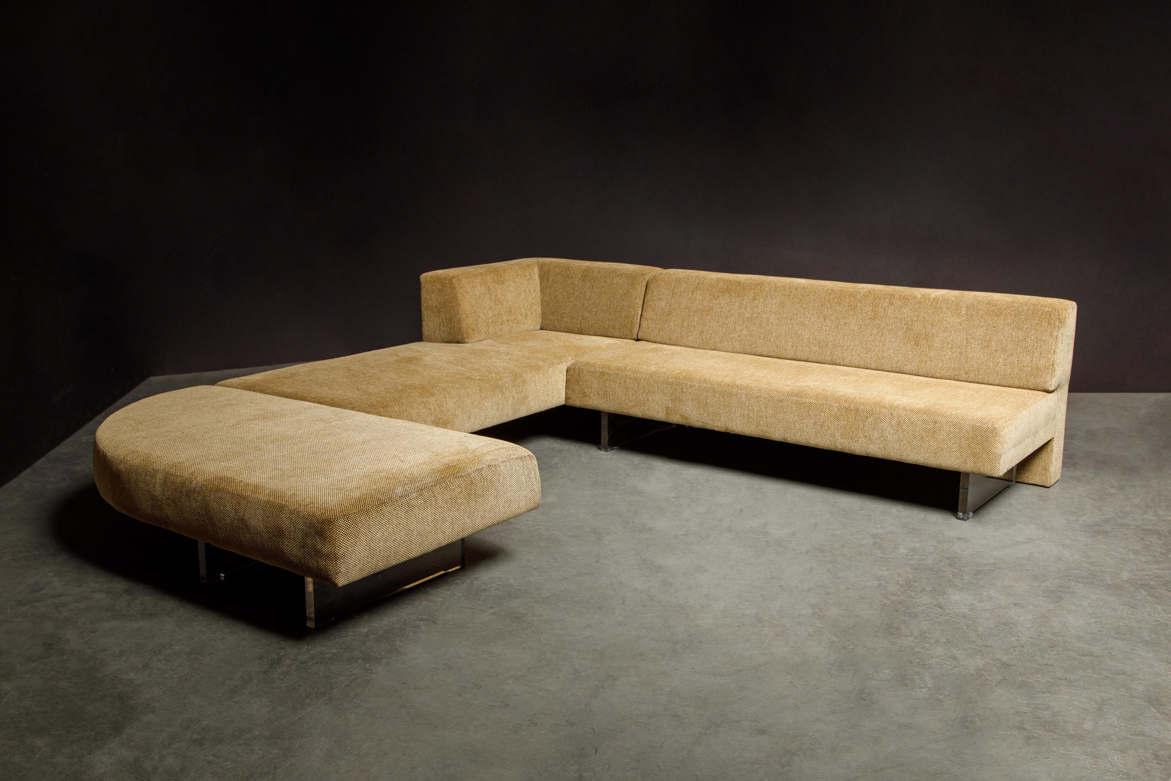 Mid-Century Modern Vladimir Kagan Three Piece 'Omnibus' Sectional Sofa with Lucite Legs, Signed