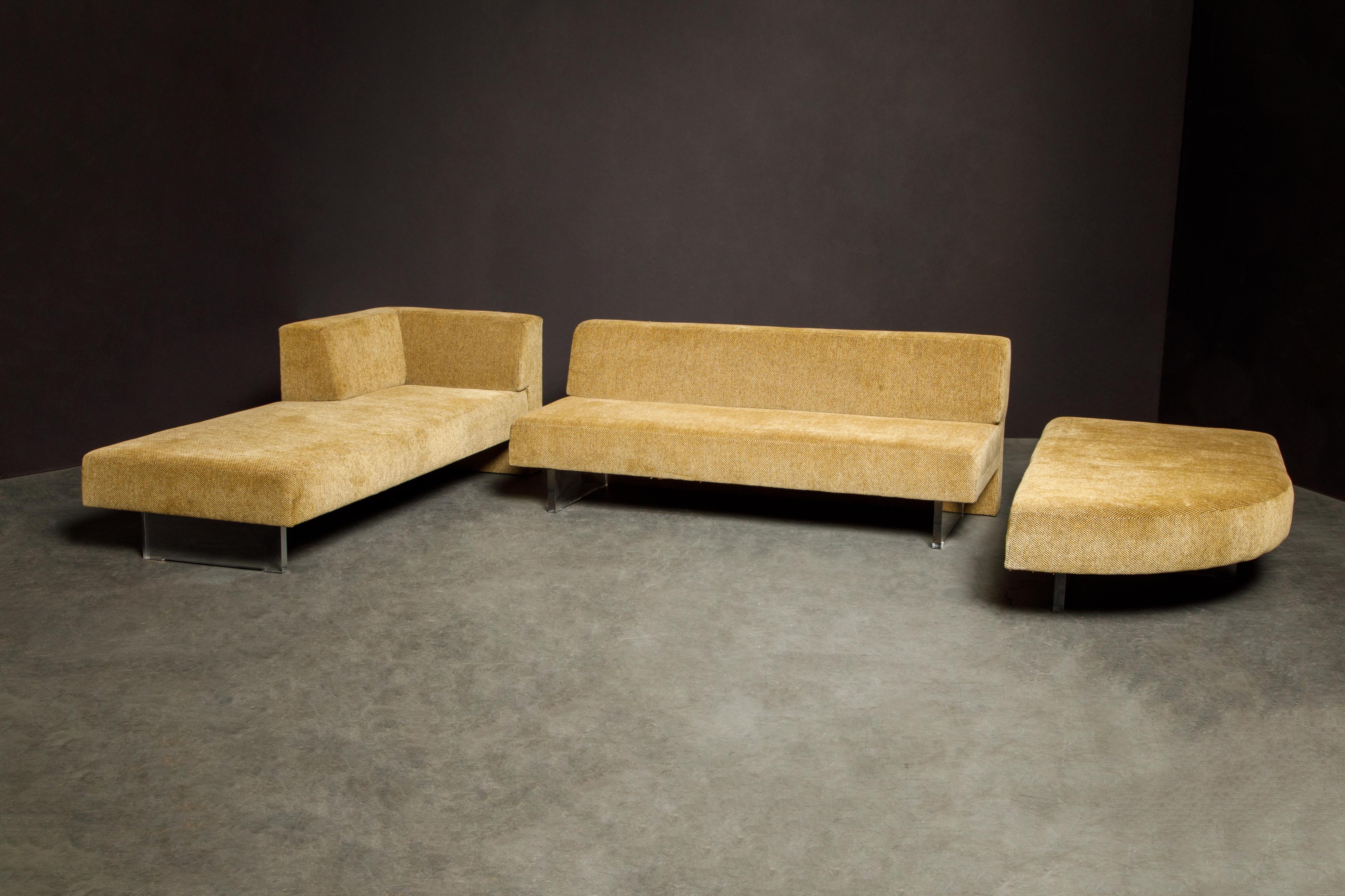 Vladimir Kagan Three Piece 'Omnibus' Sectional Sofa with Lucite Legs, Signed 2