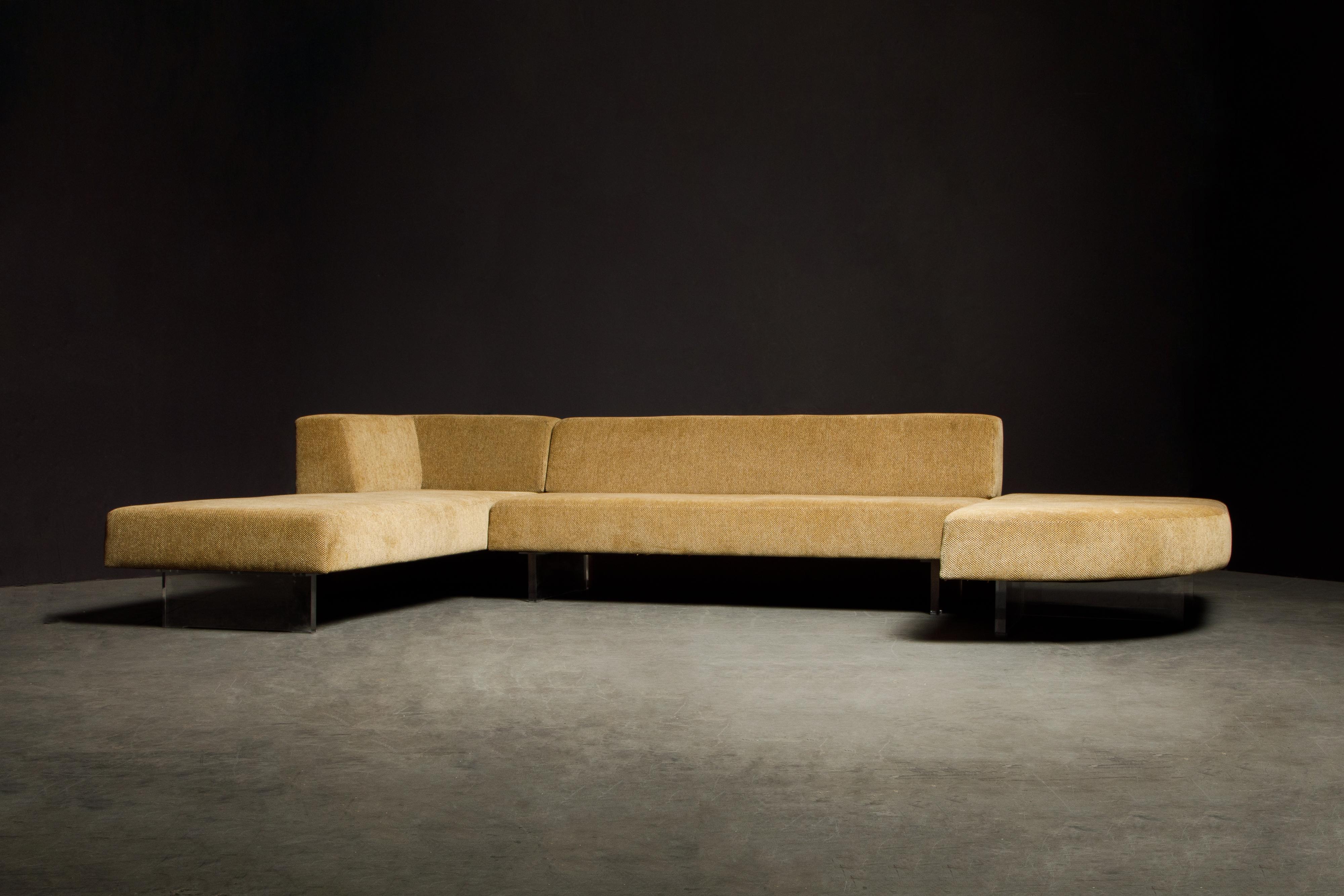Contemporary Vladimir Kagan Three Piece 'Omnibus' Sectional Sofa with Lucite Legs, Signed