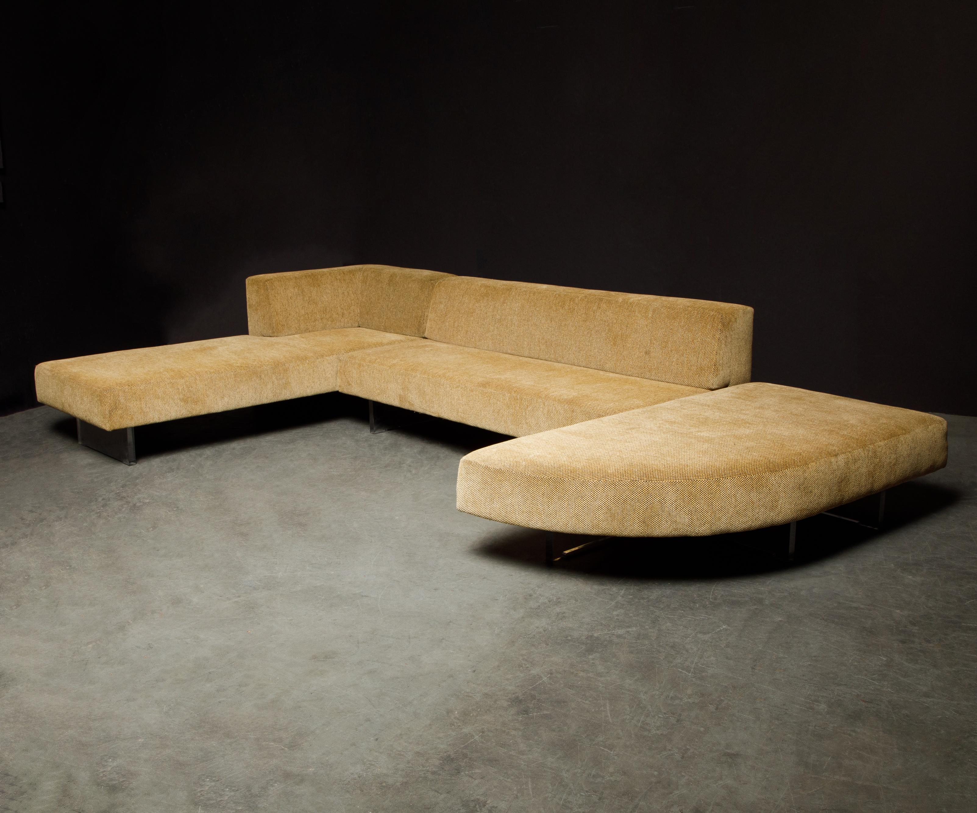 Vladimir Kagan Three Piece 'Omnibus' Sectional Sofa with Lucite Legs, Signed 3