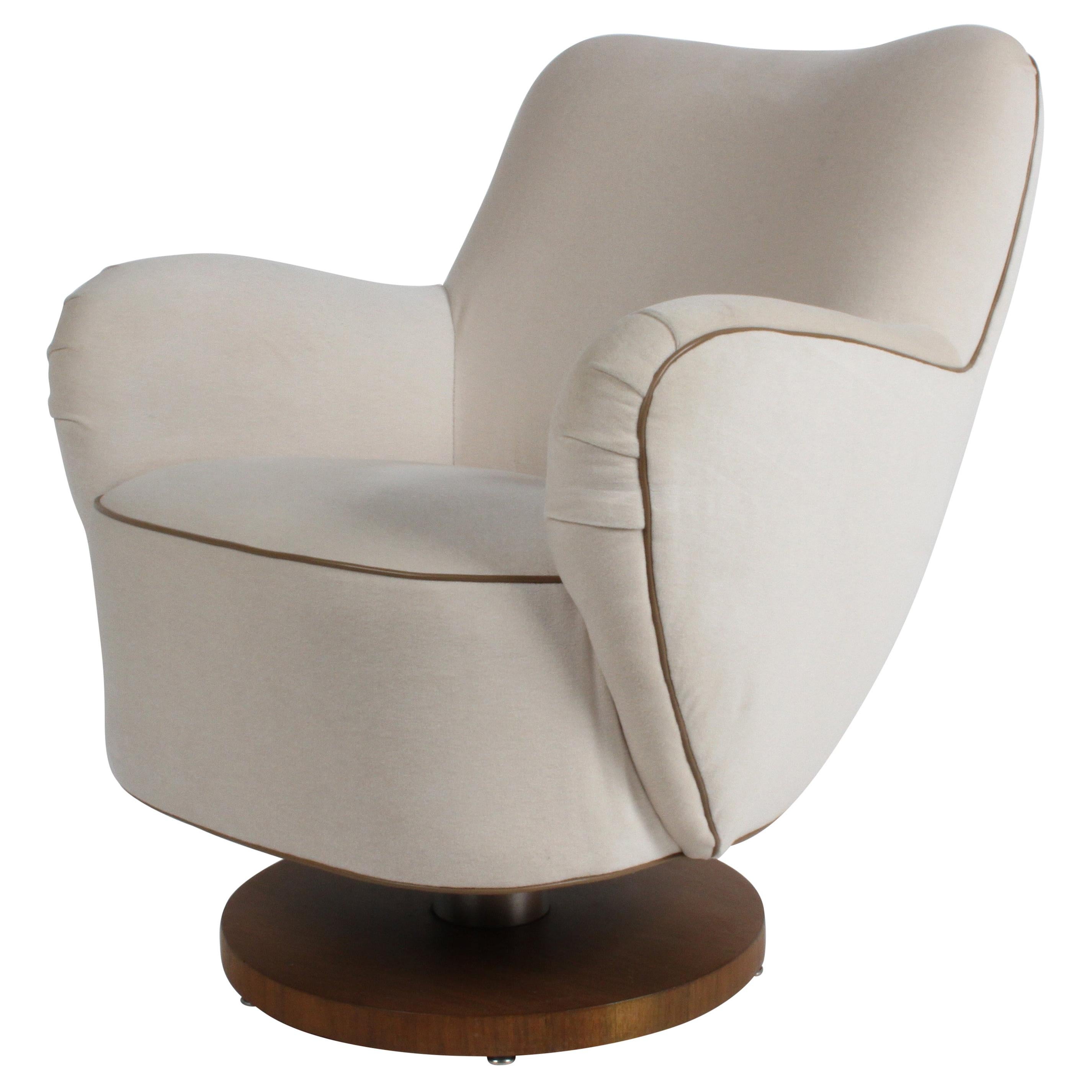 Vladimir Kagan Tilt-Swivel Barrel Lounge Chair Model 100-S w/ Holly Hunt Velvet