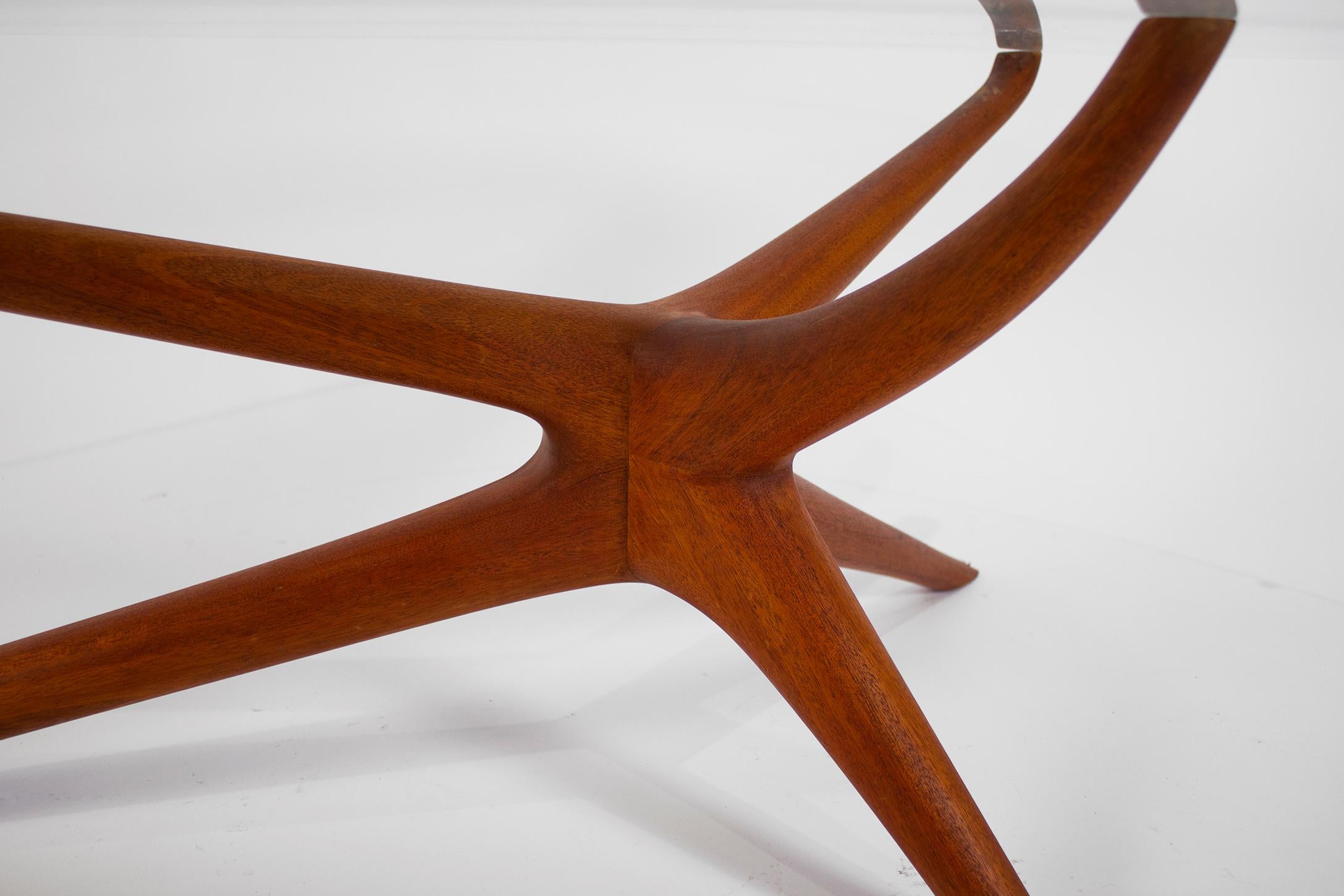 Mid-Century Modern Tri-Symmetric Organic Coffee Table in Mahogany with Glass Top For Sale 2