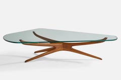 Vladimir Kagan, "Tri-Symmetric" Coffee Table, Walnut, Glass, USA, 1950s
